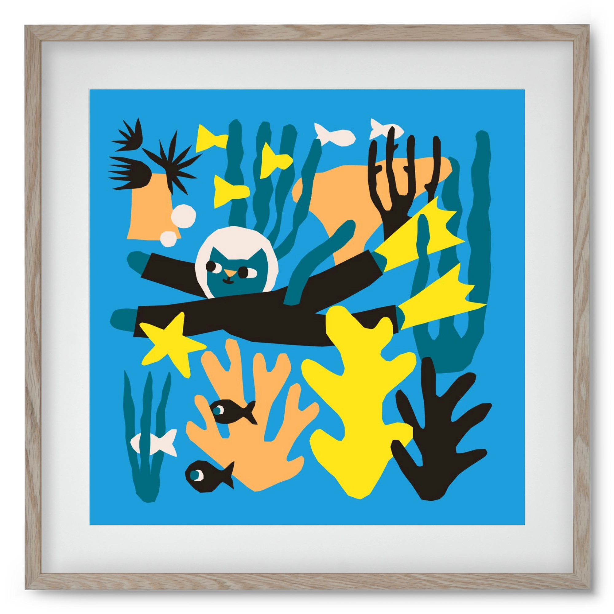 Diving Cat, 50x50 cm (40x40 cm), Tölgy keret, paszpartuval