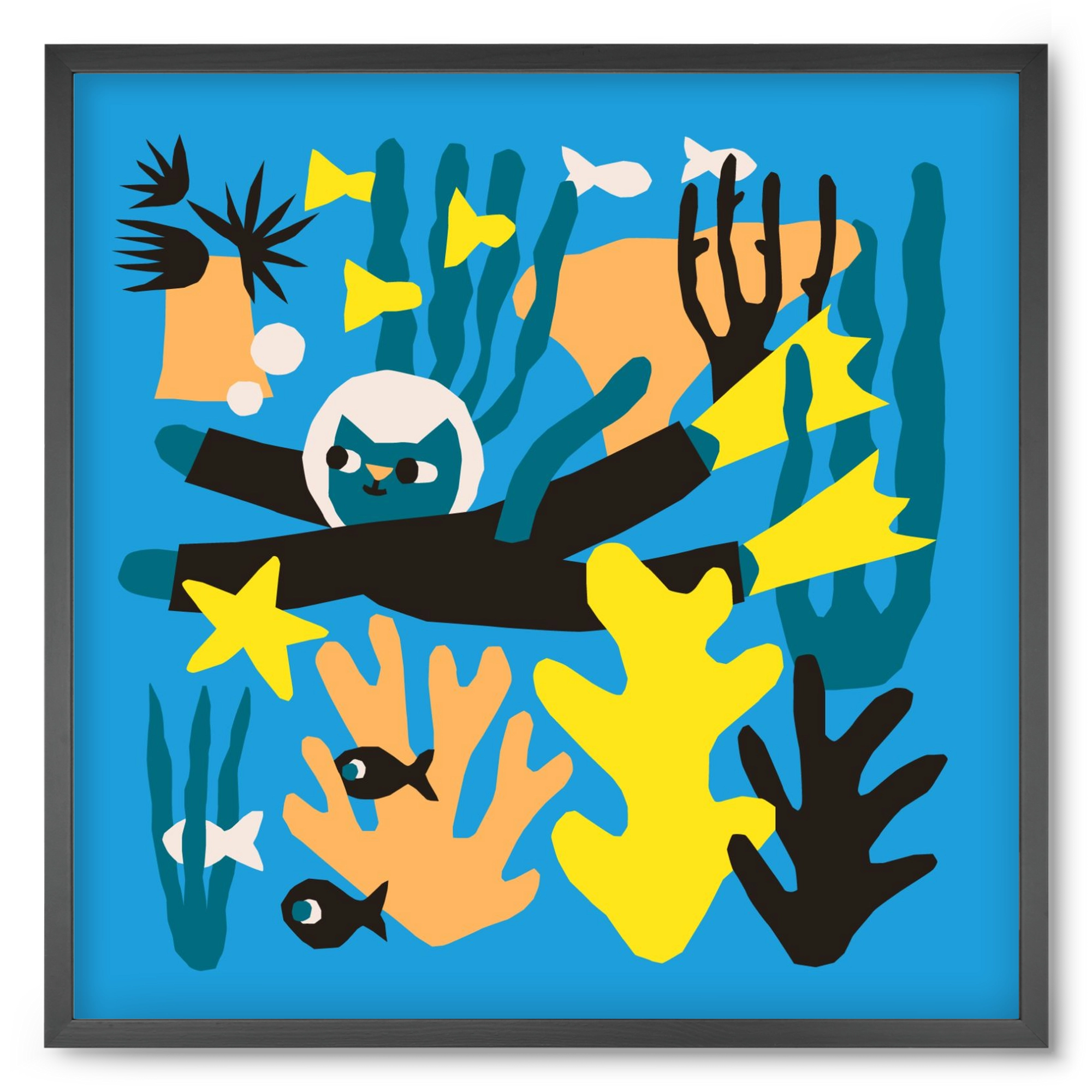 Diving Cat, 50x50 cm (50x50 cm), Fekete keret