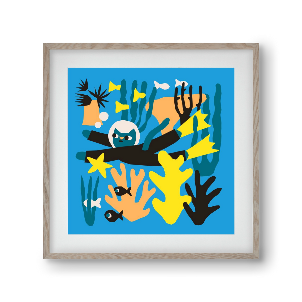 Diving Cat, 30x30 cm (20x20 cm), Tölgy keret, paszpartuval