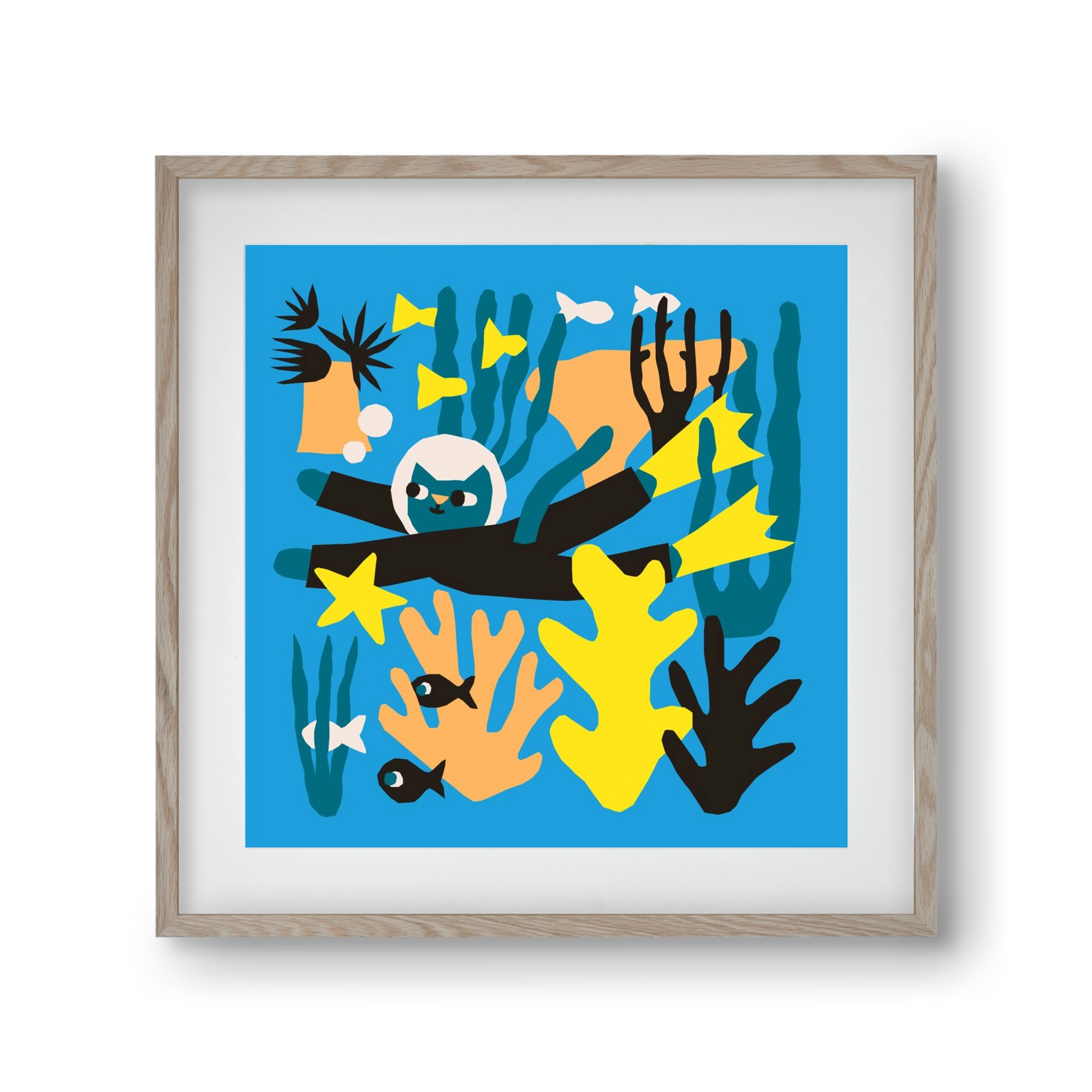 Diving Cat, 30x30 cm (20x20 cm), Tölgy keret, paszpartuval