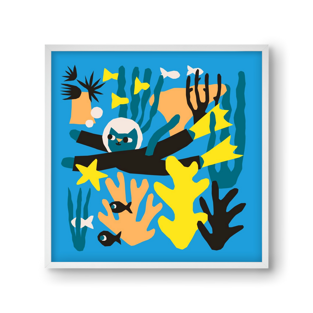 Diving Cat, 30x30 cm (30x30 cm), Fehér keret