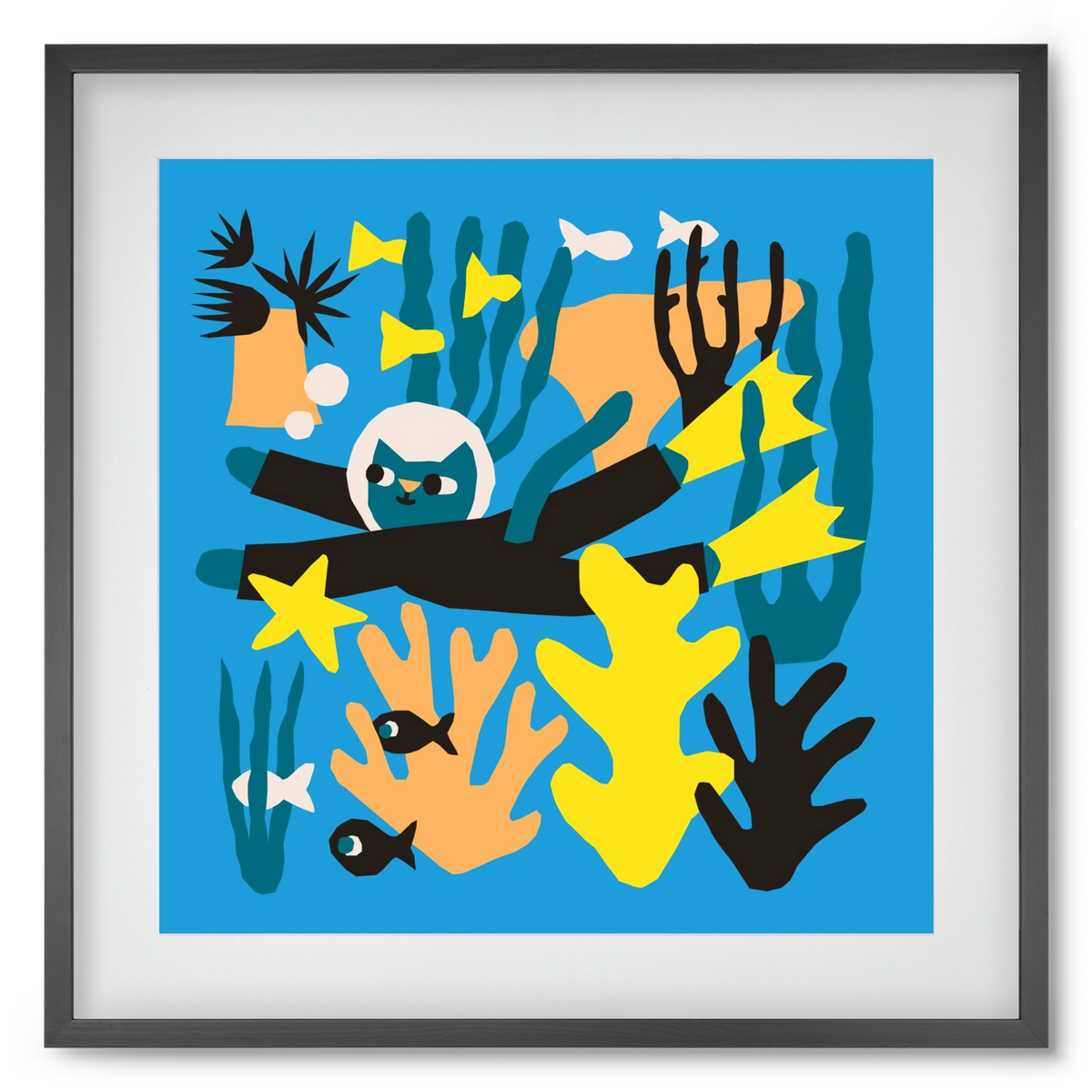 Diving Cat, 50x50 cm (40x40 cm), Fekete keret, paszpartuval