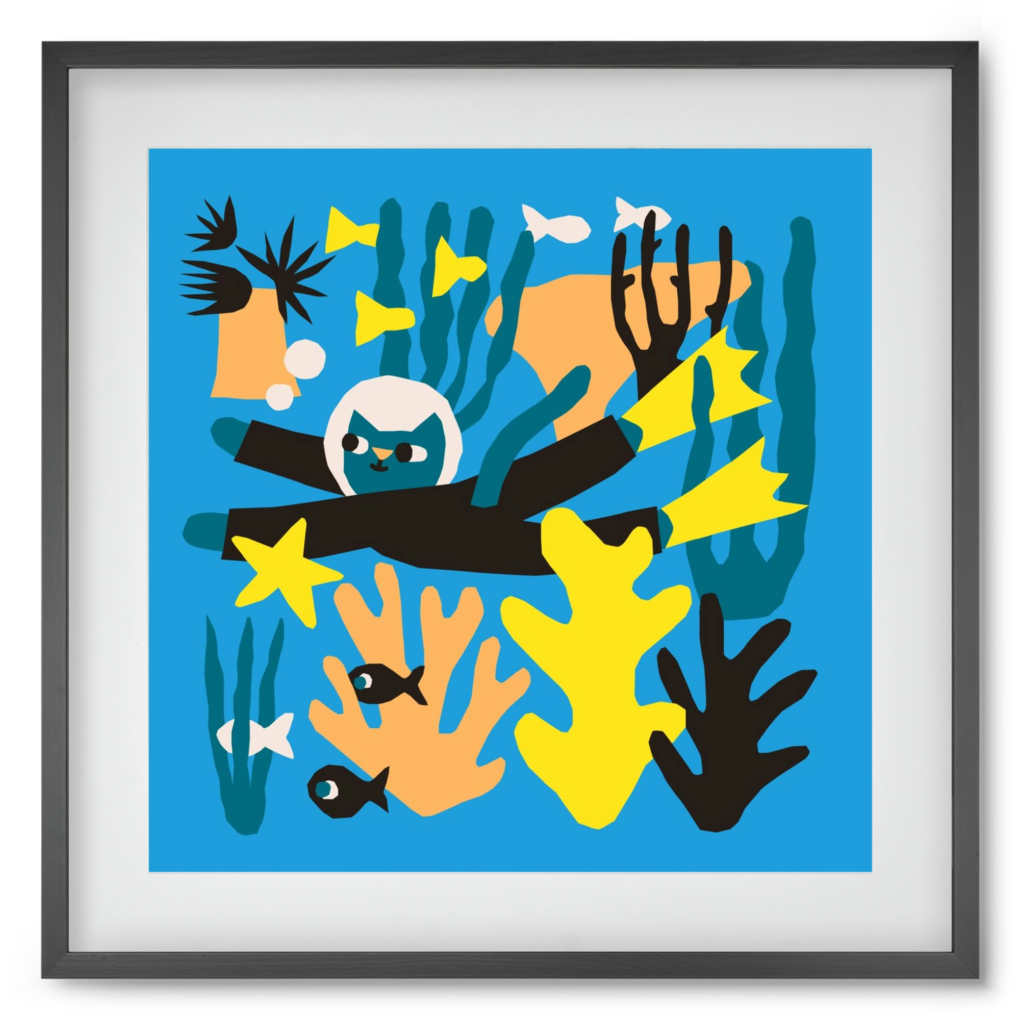 Diving Cat, 50x50 cm (40x40 cm), Fekete keret, paszpartuval