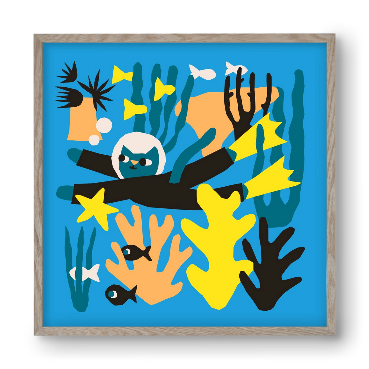 Diving Cat, 40x40 cm (40x40 cm), Tölgy keret