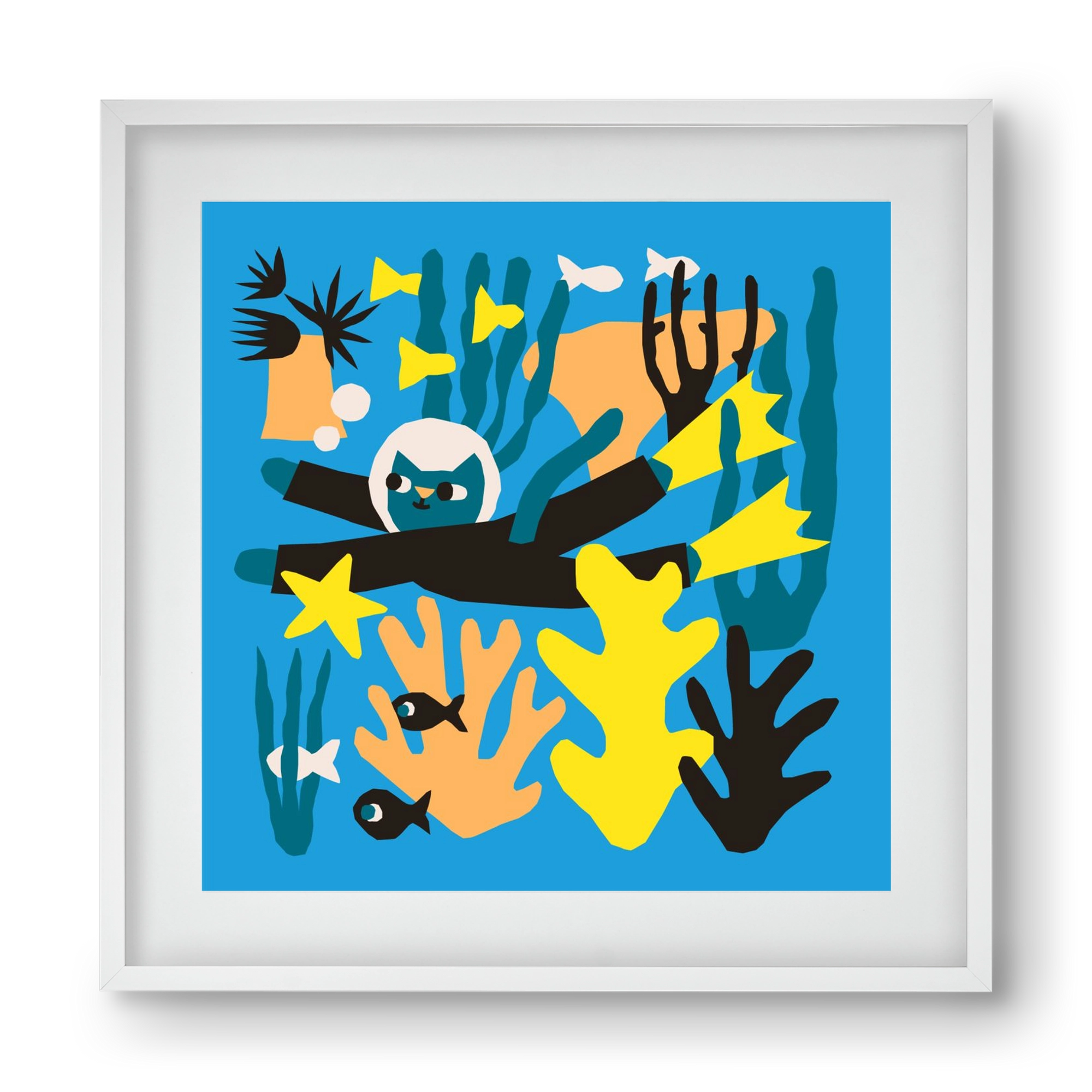 Diving Cat, 40x40 cm (30x30 cm), Fehér keret, paszpartuval