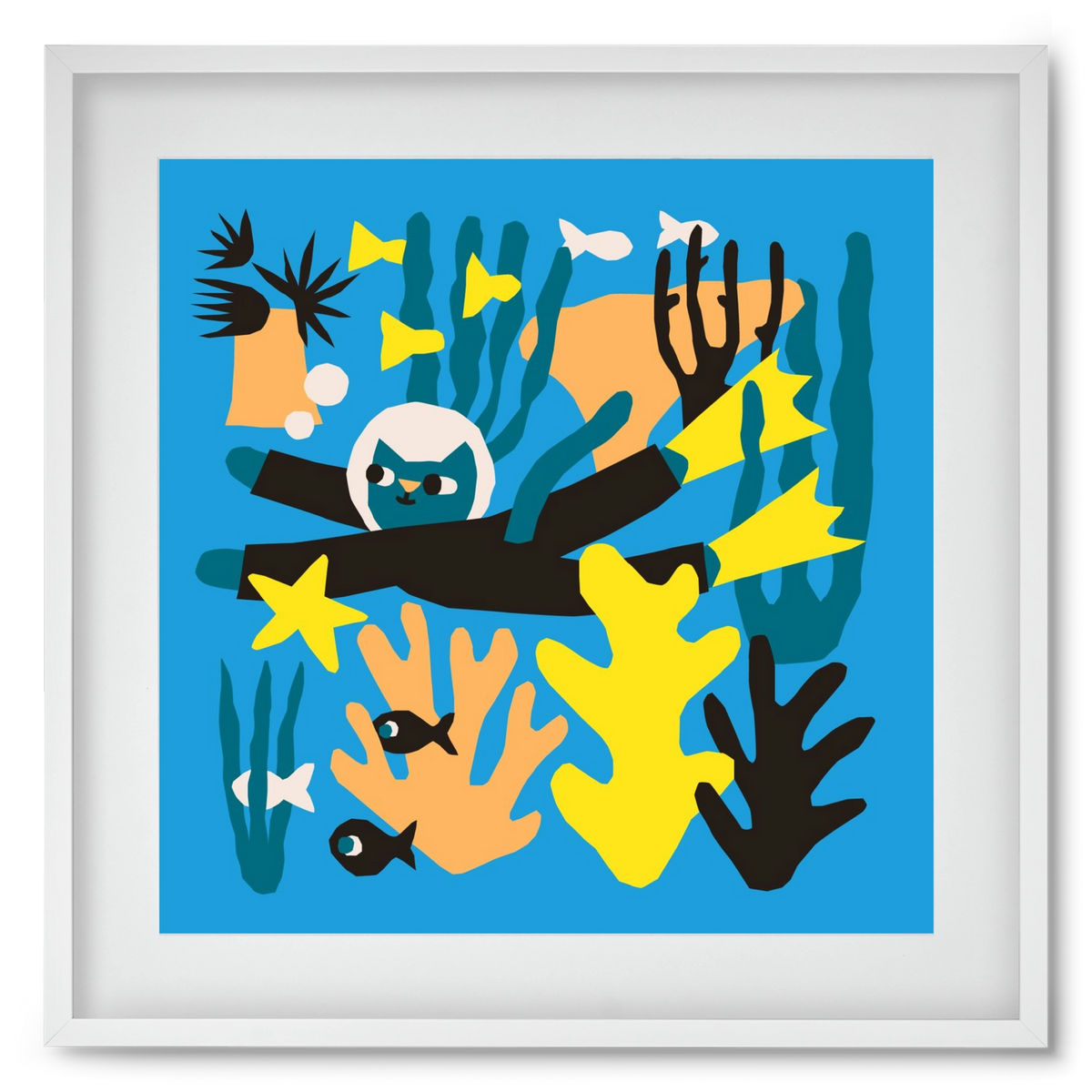 Diving Cat, 50x50 cm (40x40 cm), Fehér keret, paszpartuval