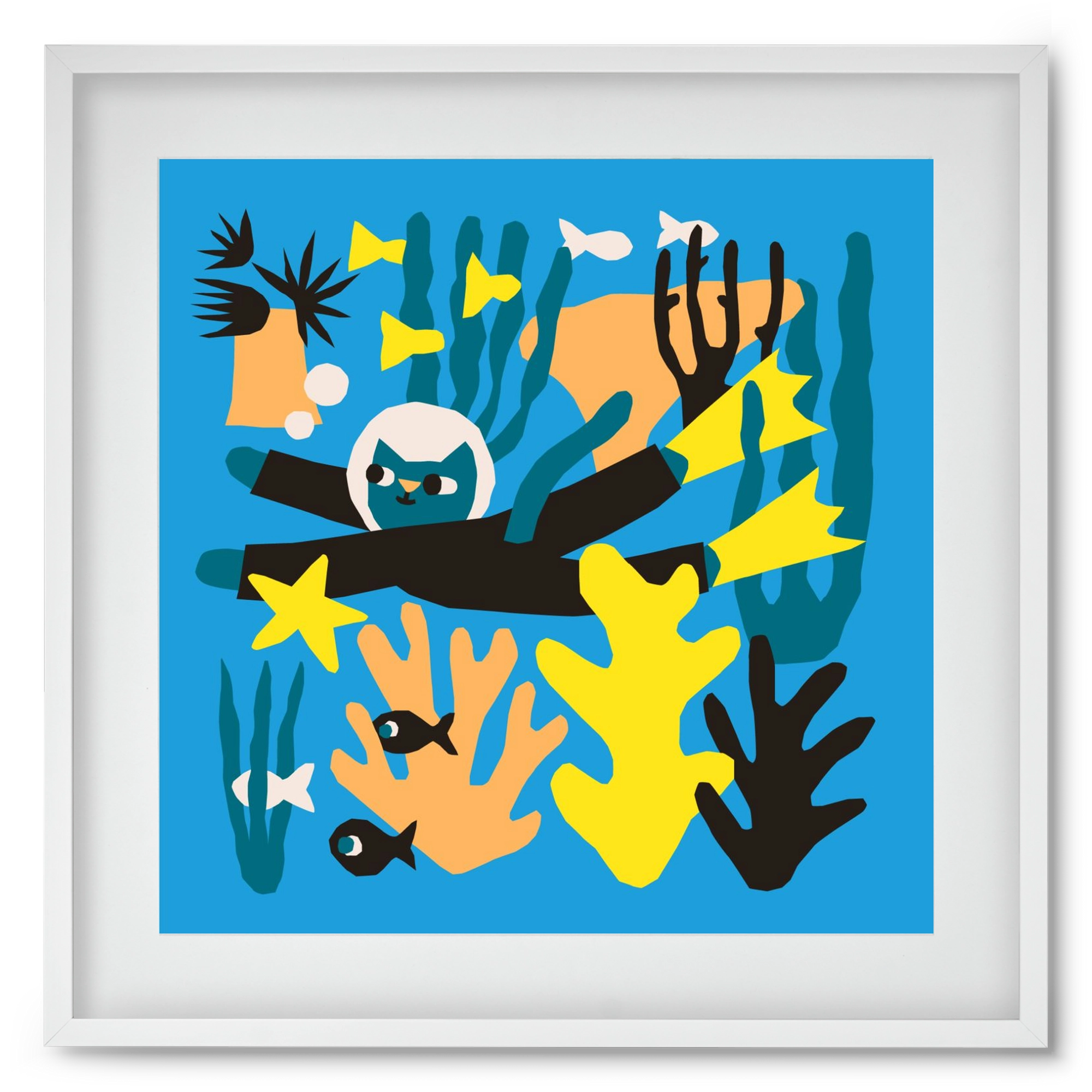 Diving Cat, 50x50 cm (40x40 cm), Fehér keret, paszpartuval