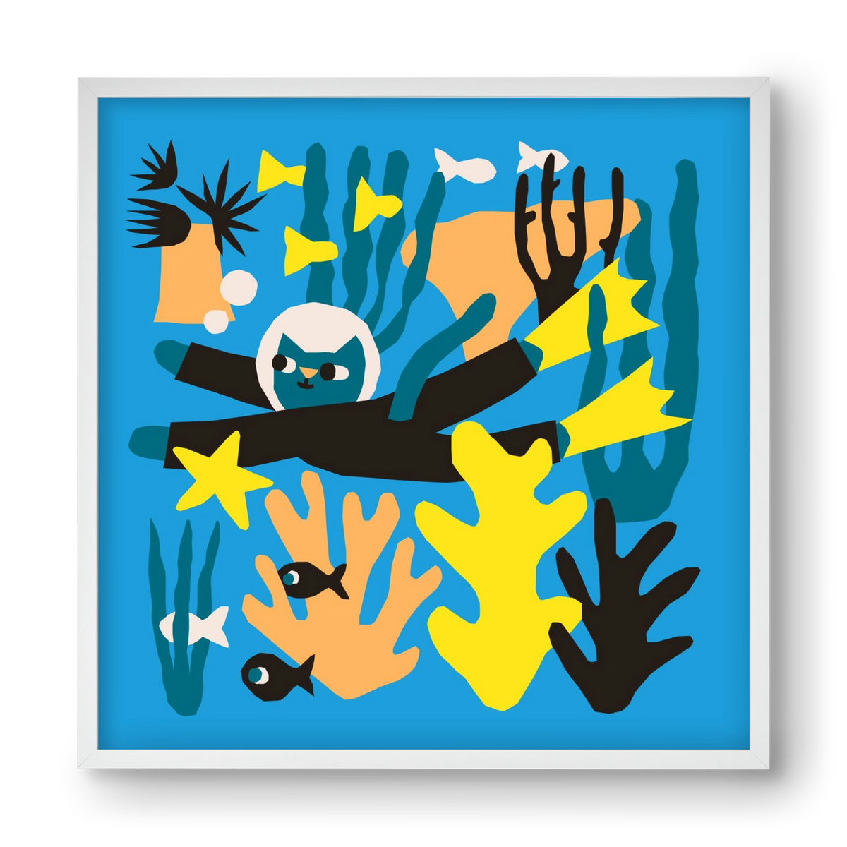 Diving Cat, 40x40 cm (40x40 cm), Fehér keret