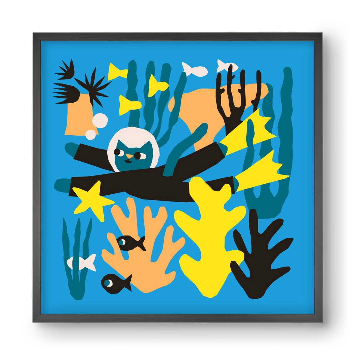 Diving Cat, 40x40 cm (40x40 cm), Fekete keret