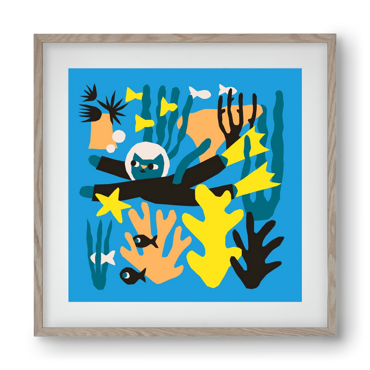 Diving Cat, 40x40 cm (30x30 cm), Tölgy keret, paszpartuval