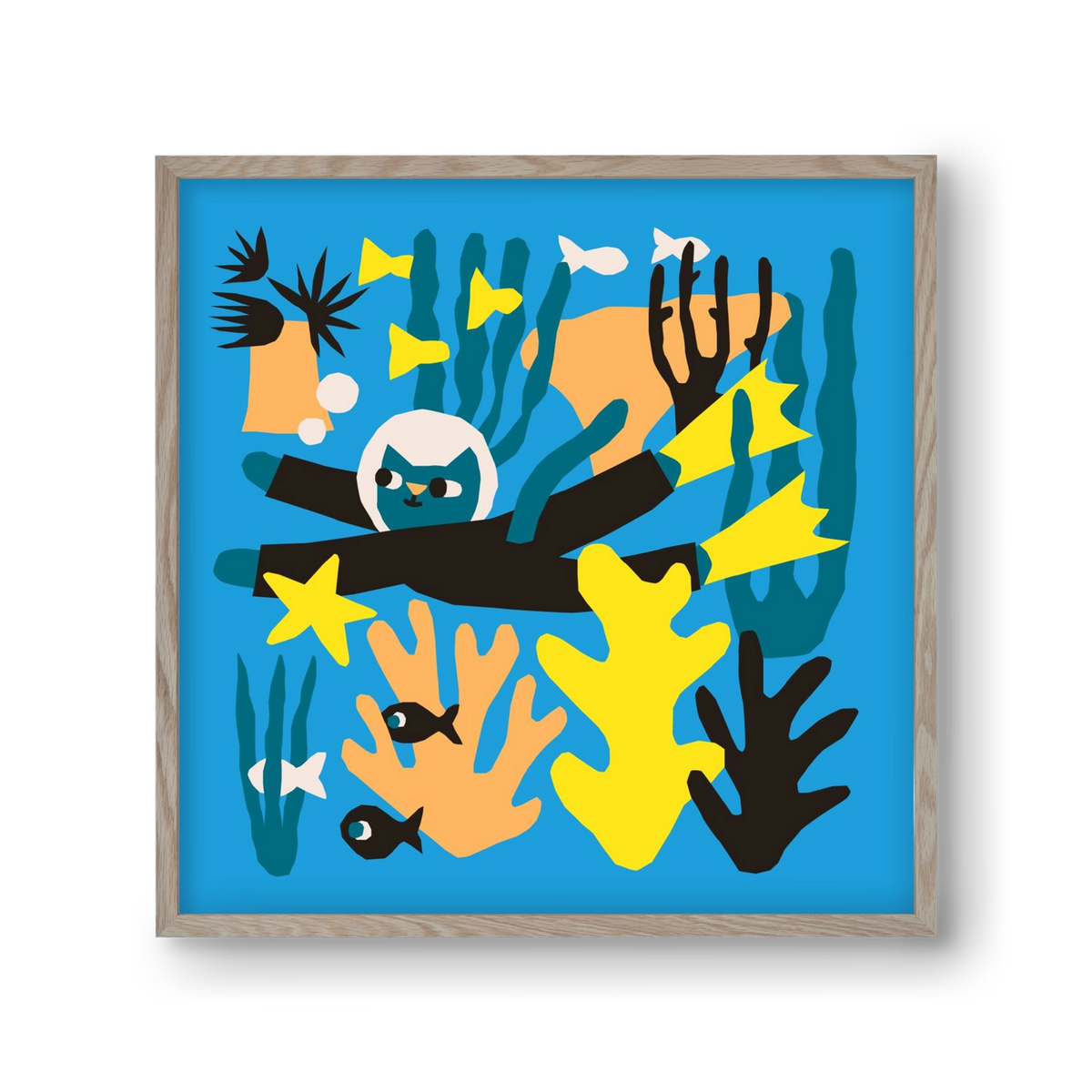 Diving Cat, 30x30 cm (30x30 cm), Tölgy keret