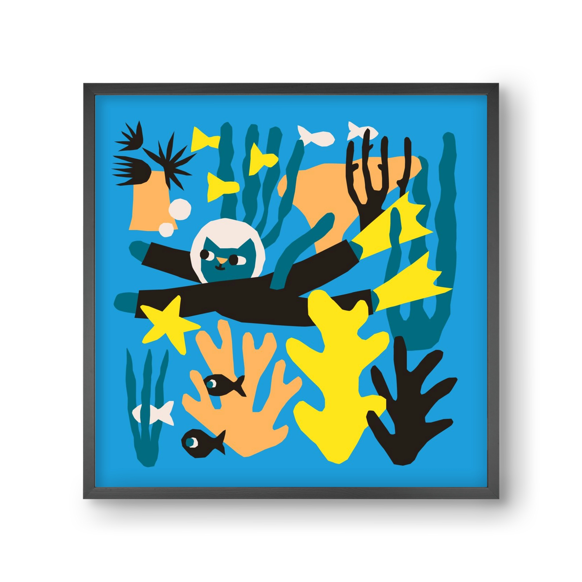 Diving Cat, 30x30 cm (30x30 cm), Fekete keret