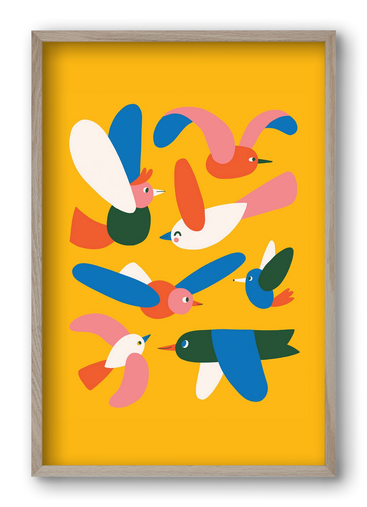 Happy Birds, 40x60 cm (40x60 cm), Tölgy keret