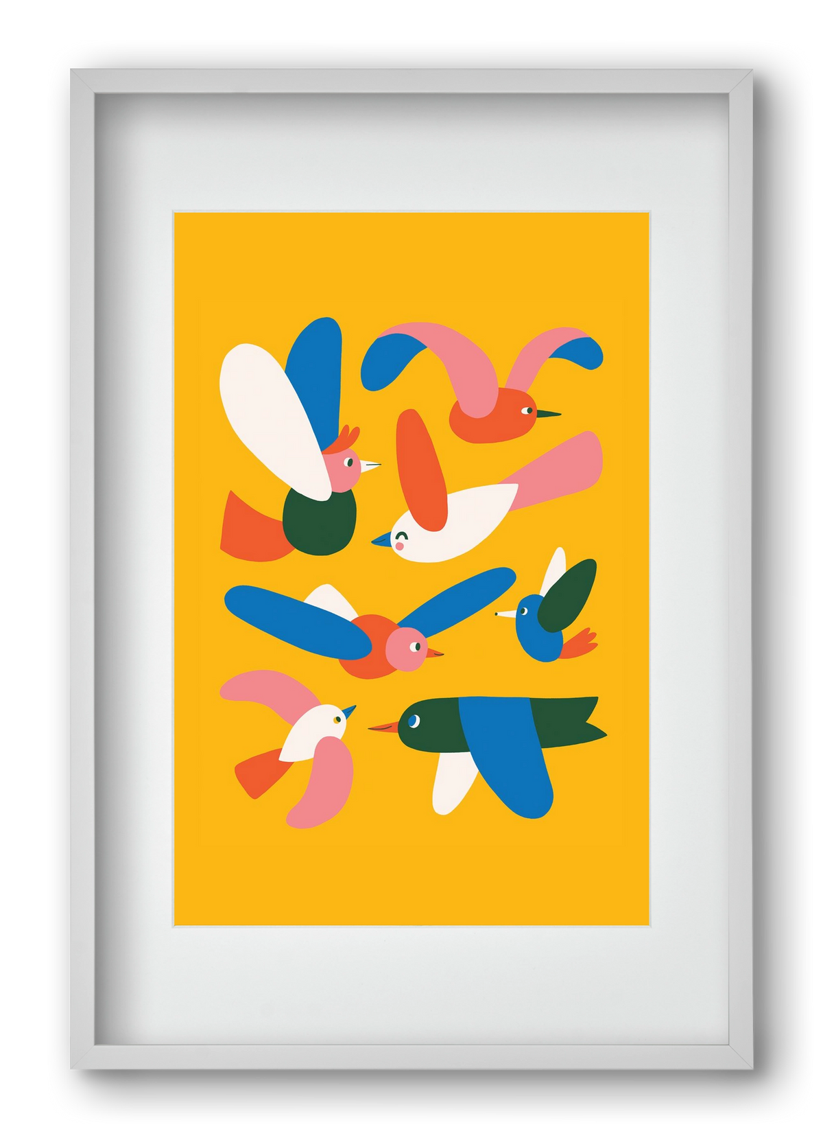 Happy Birds, 40x60 cm (30x45 cm), Fehér keret, paszpartuval