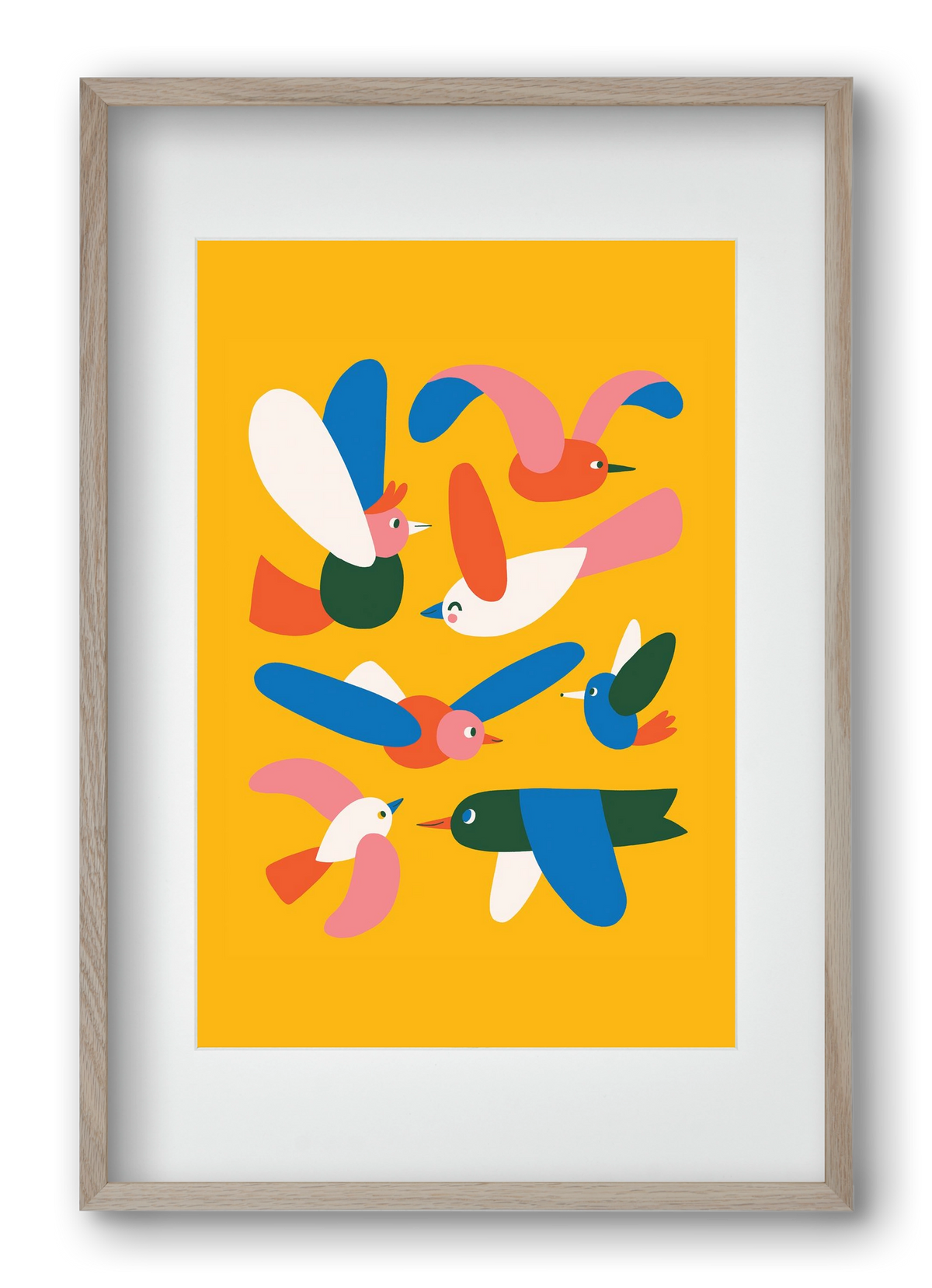 Happy Birds, 40x60 cm (30x45 cm), Tölgy keret, paszpartuval