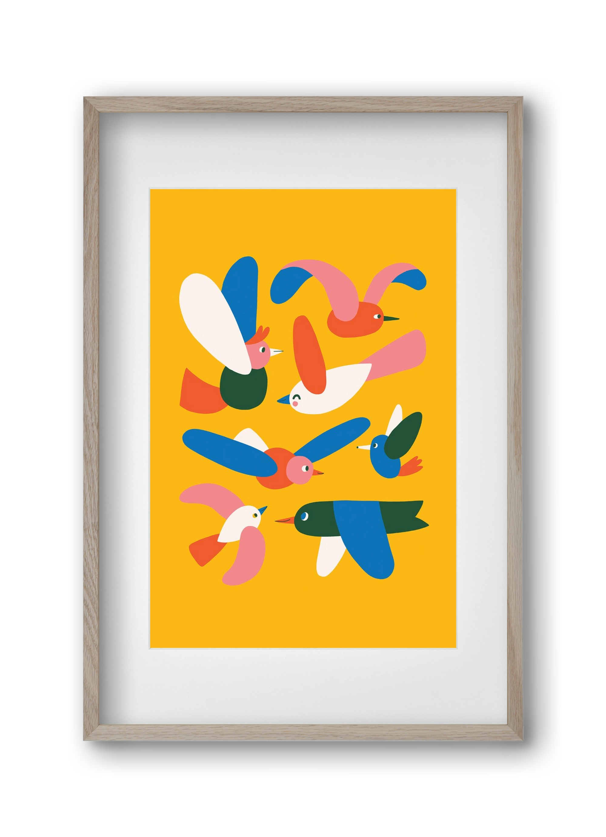 Happy Birds, 30x45 cm (20x30 cm), Tölgy keret, paszpartuval