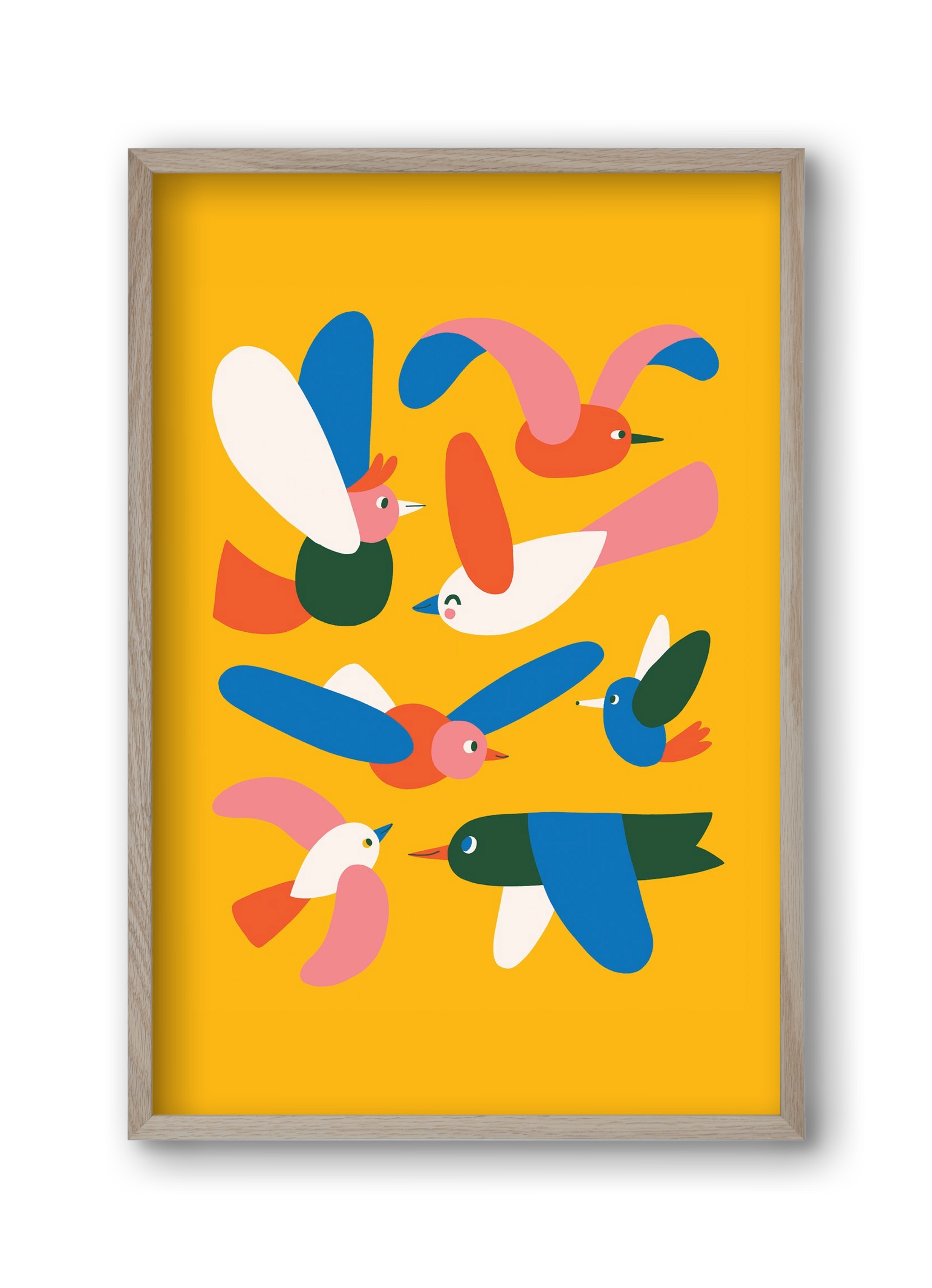 Happy Birds, 30x45 cm (30x45 cm), Tölgy keret