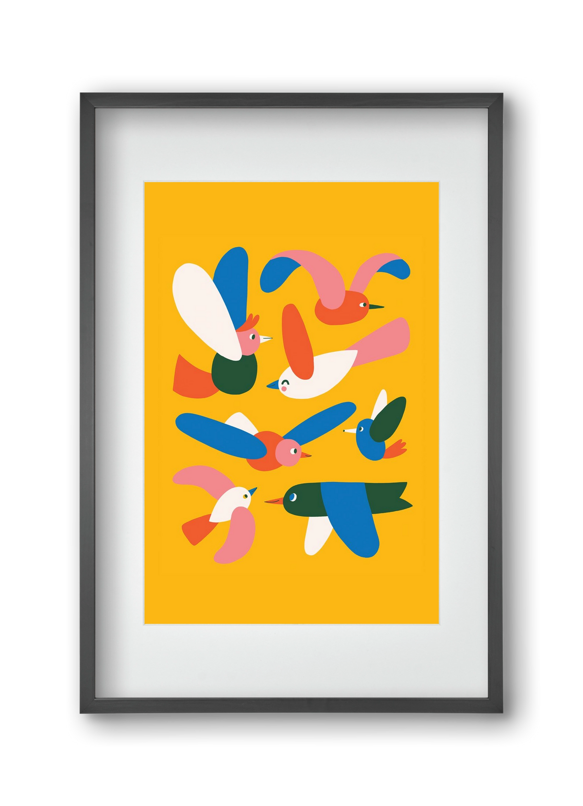 Happy Birds, 30x45 cm (20x30 cm), Fekete keret, paszpartuval