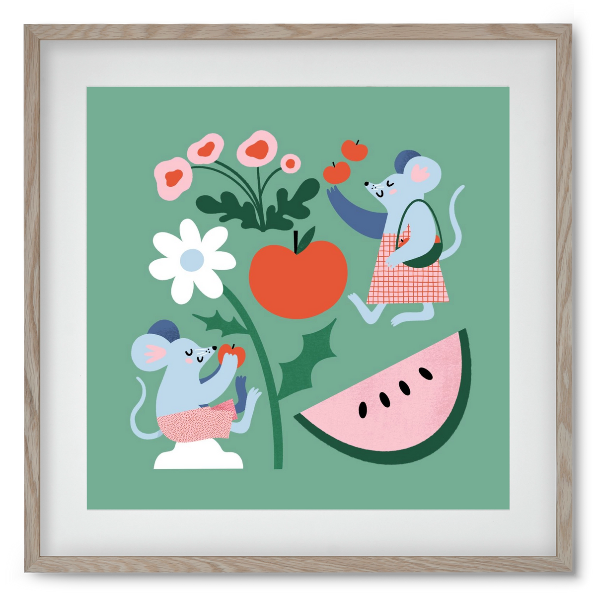 Happy Mice, 50x50 cm (40x40 cm), Tölgy keret, paszpartuval