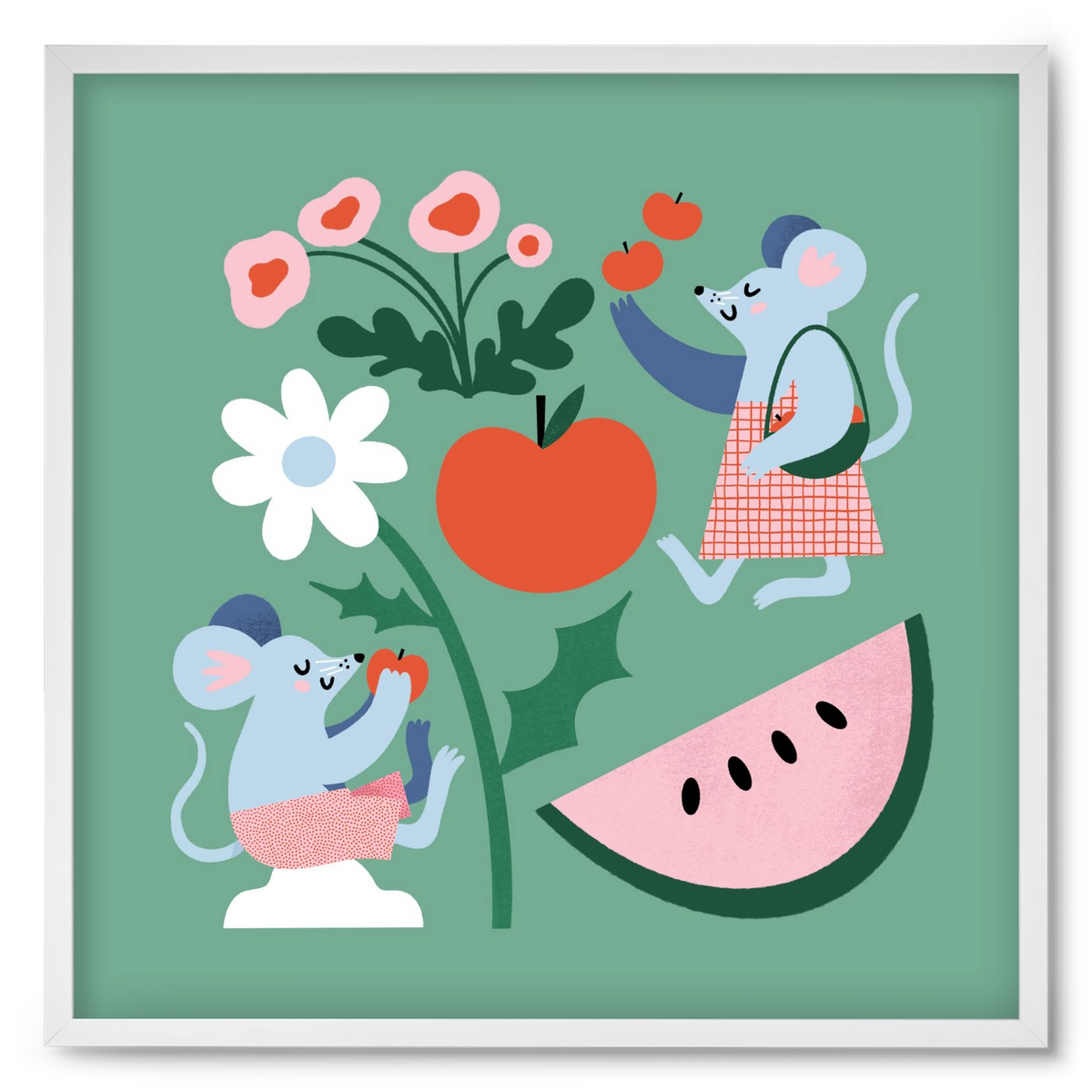 Happy Mice, 50x50 cm (50x50 cm), Fehér keret