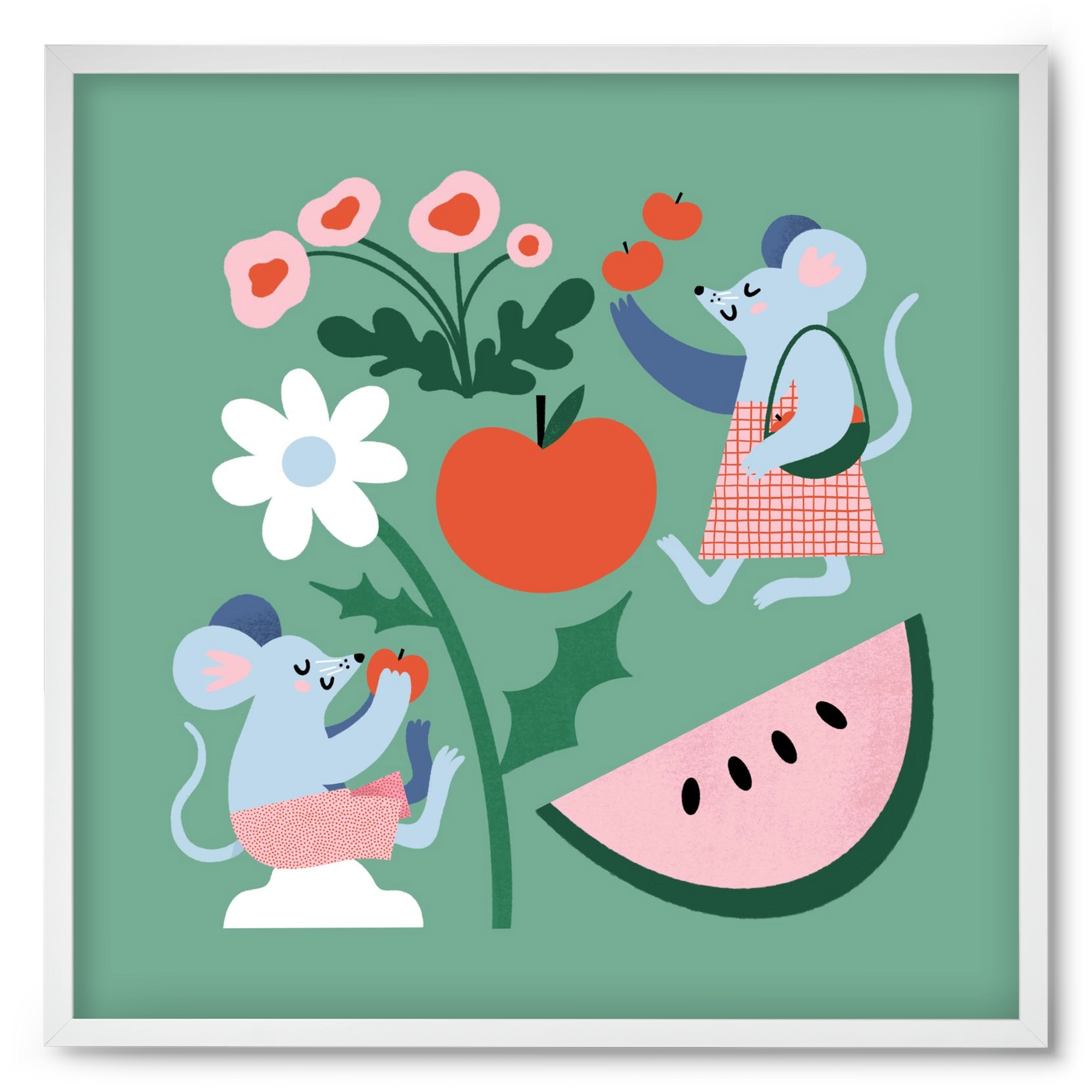 Happy Mice, 50x50 cm (50x50 cm), Fehér keret