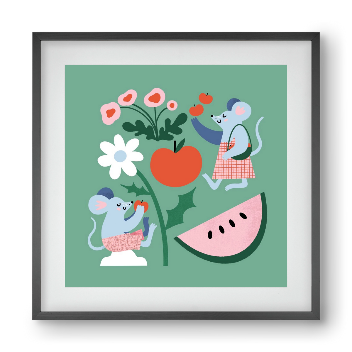 Happy Mice, 40x40 cm (30x30 cm), Fekete keret, paszpartuval