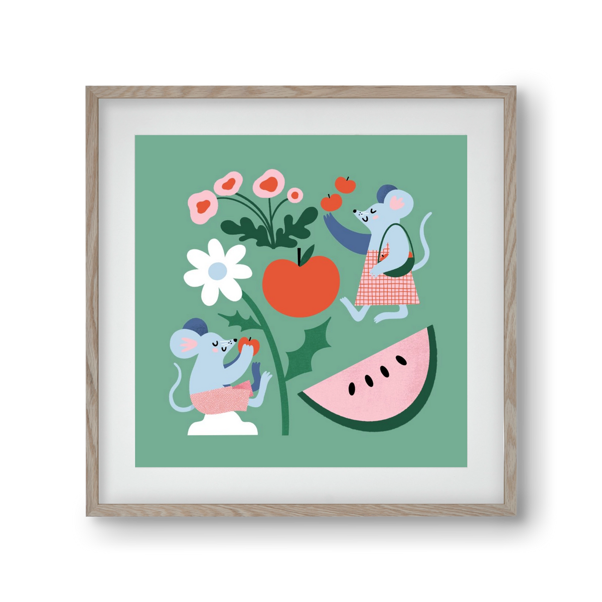 Happy Mice, 30x30 cm (20x20 cm), Tölgy keret, paszpartuval