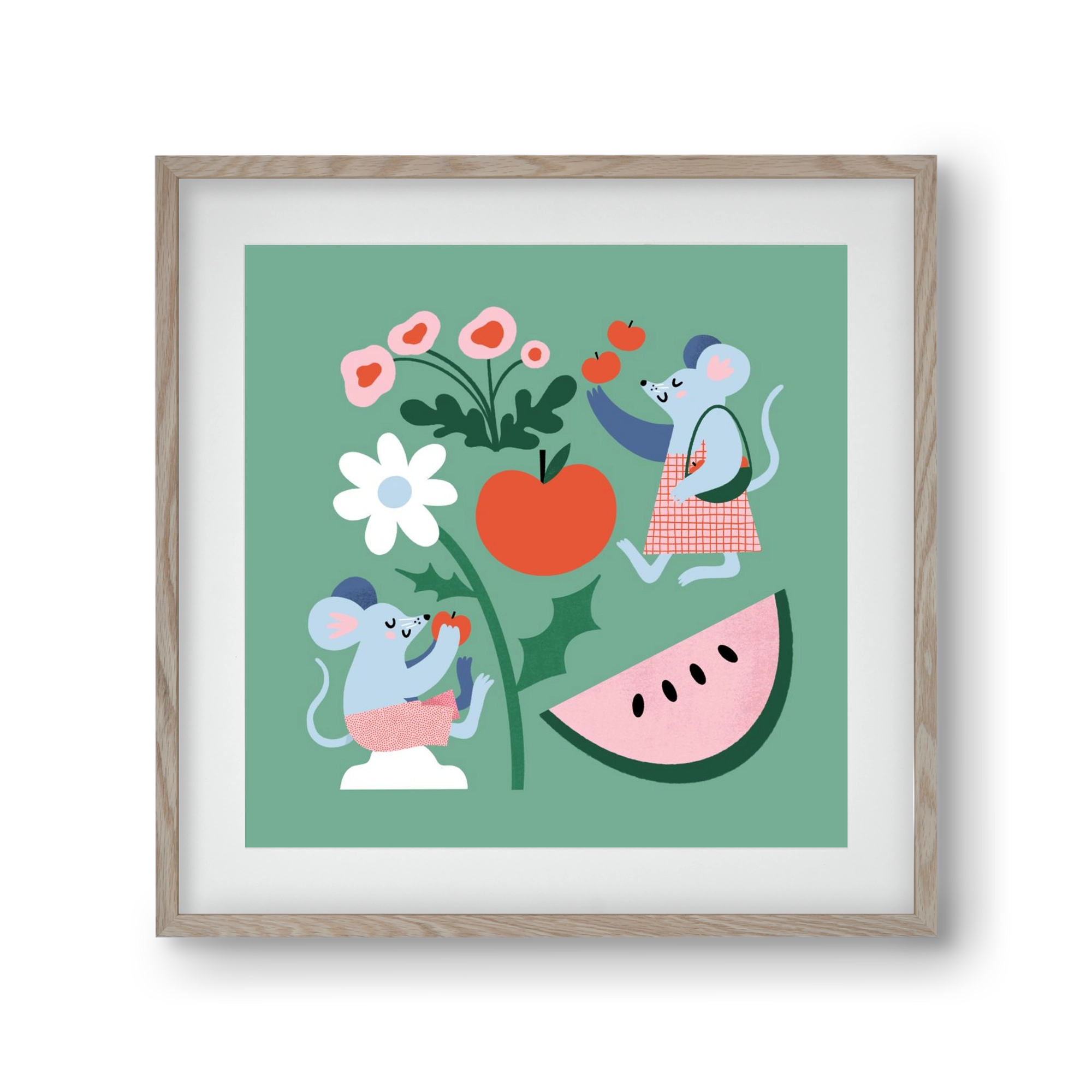 Happy Mice, 30x30 cm (20x20 cm), Tölgy keret, paszpartuval