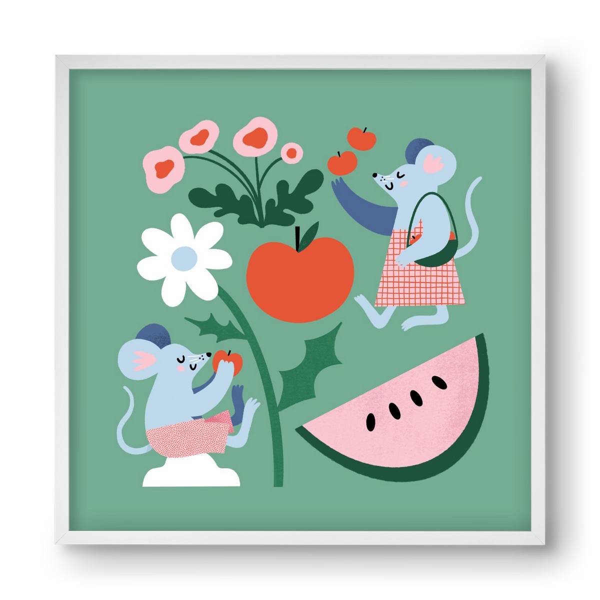 Happy Mice, 40x40 cm (40x40 cm), Fehér keret