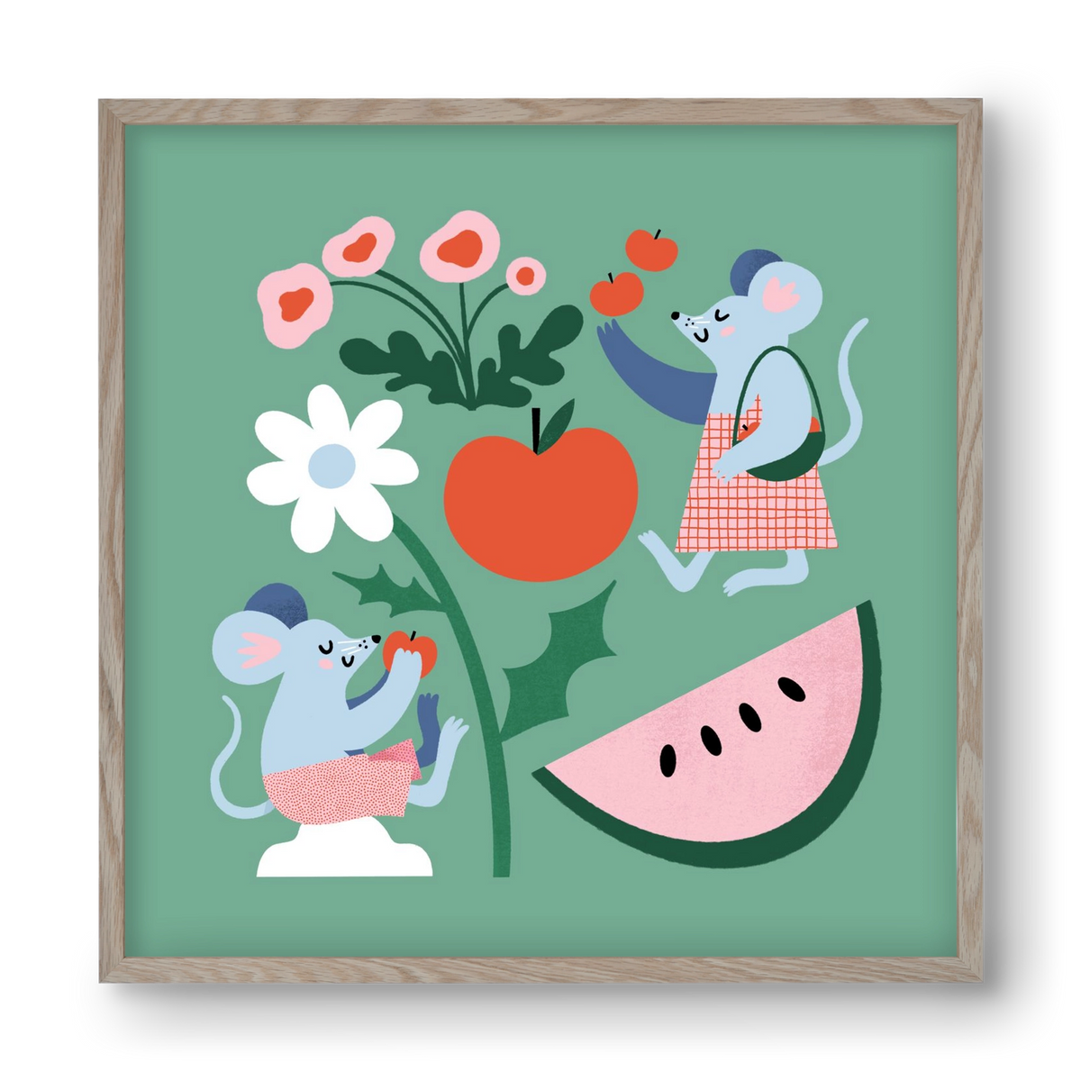 Happy Mice, 40x40 cm (40x40 cm), Tölgy keret