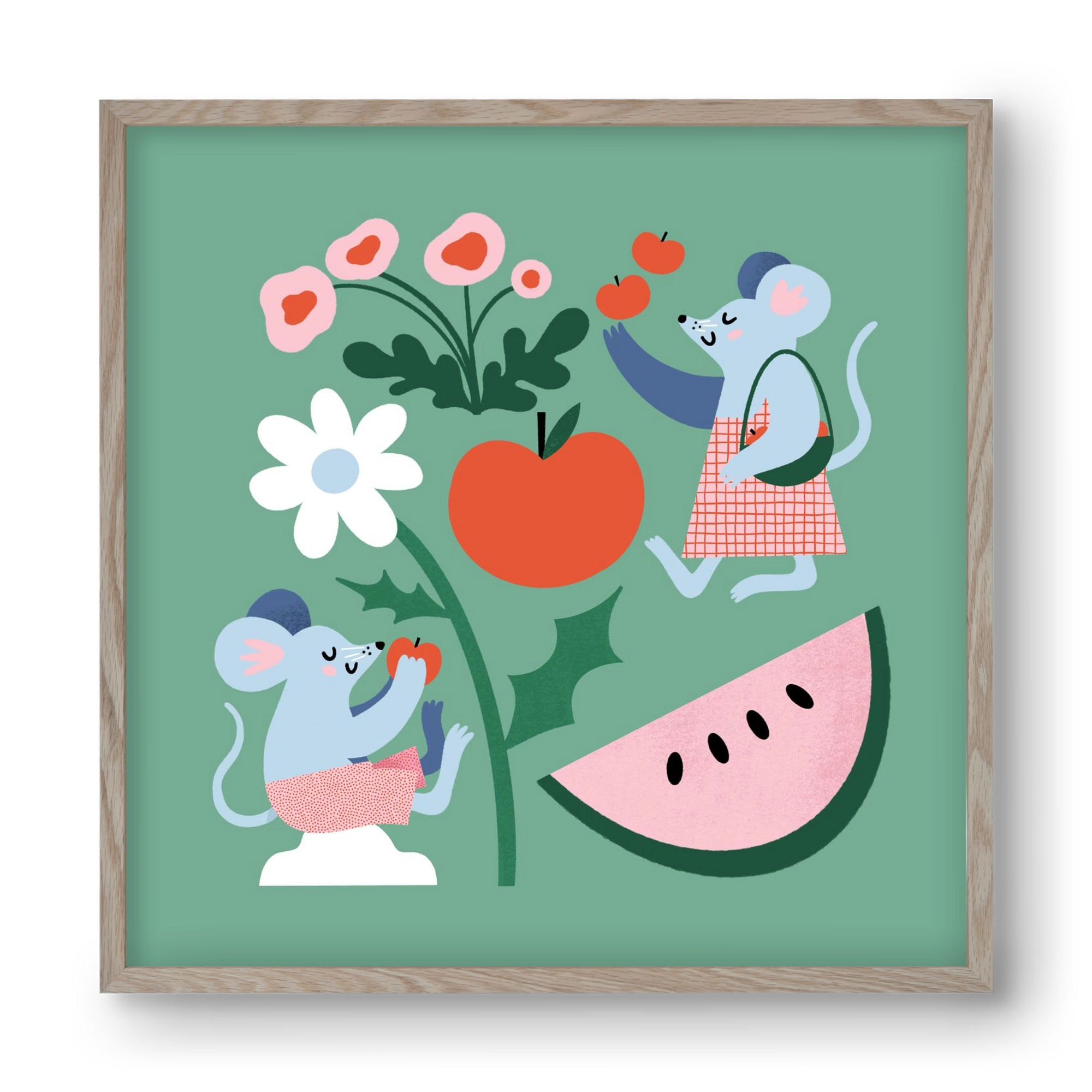 Happy Mice, 40x40 cm (40x40 cm), Tölgy keret