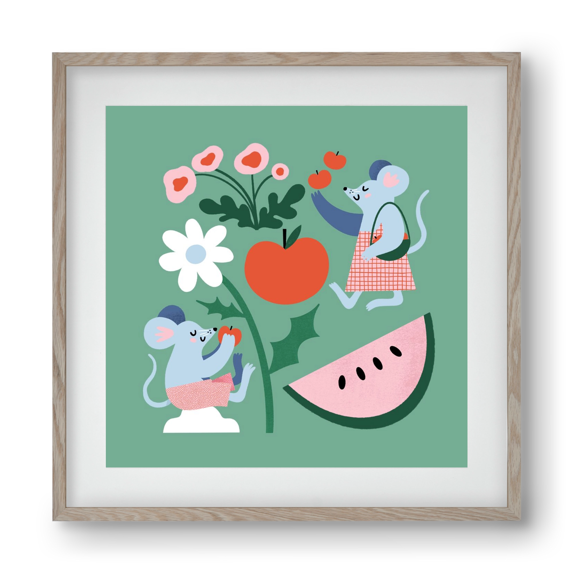 Happy Mice, 40x40 cm (30x30 cm), Tölgy keret, paszpartuval