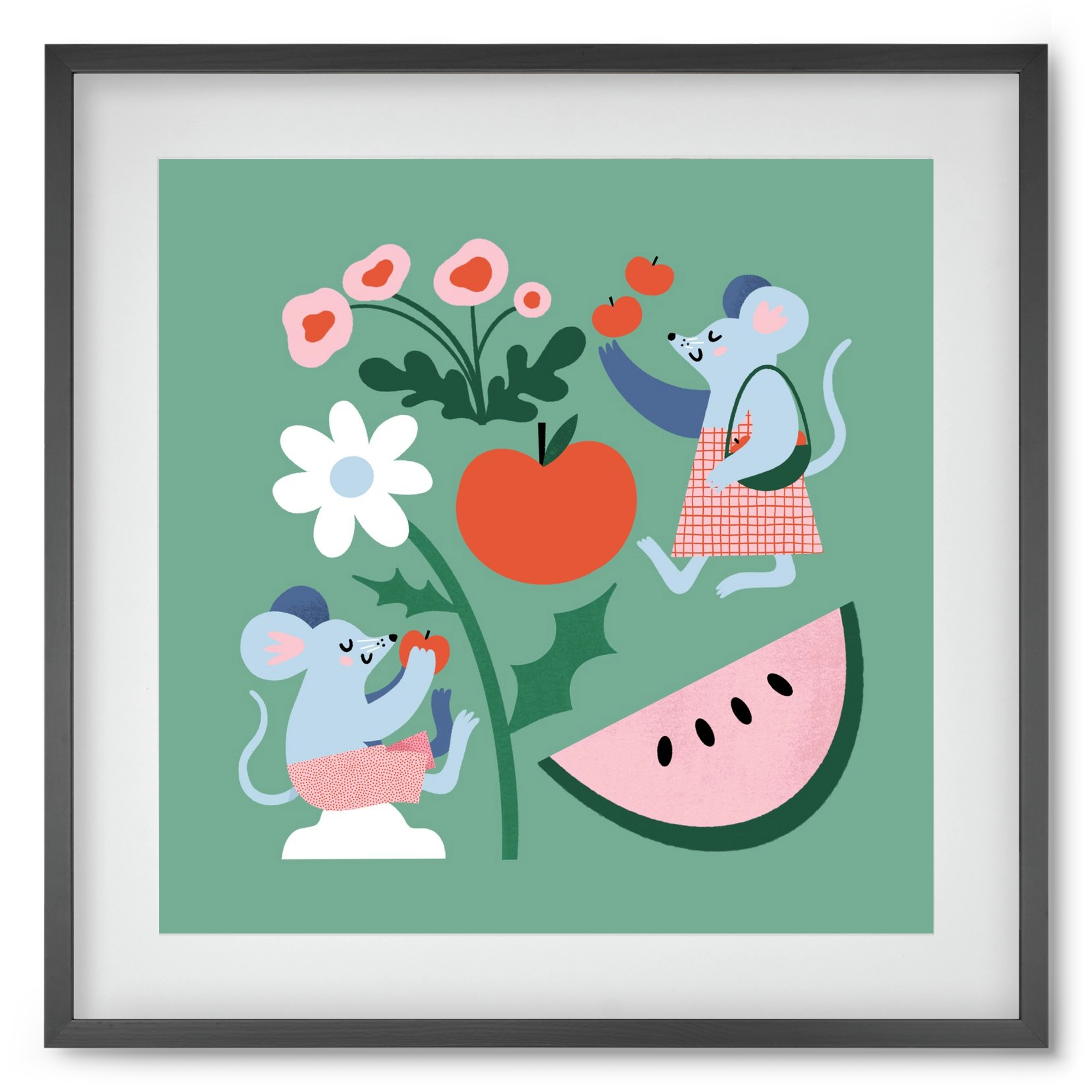 Happy Mice, 50x50 cm (40x40 cm), Fekete keret, paszpartuval