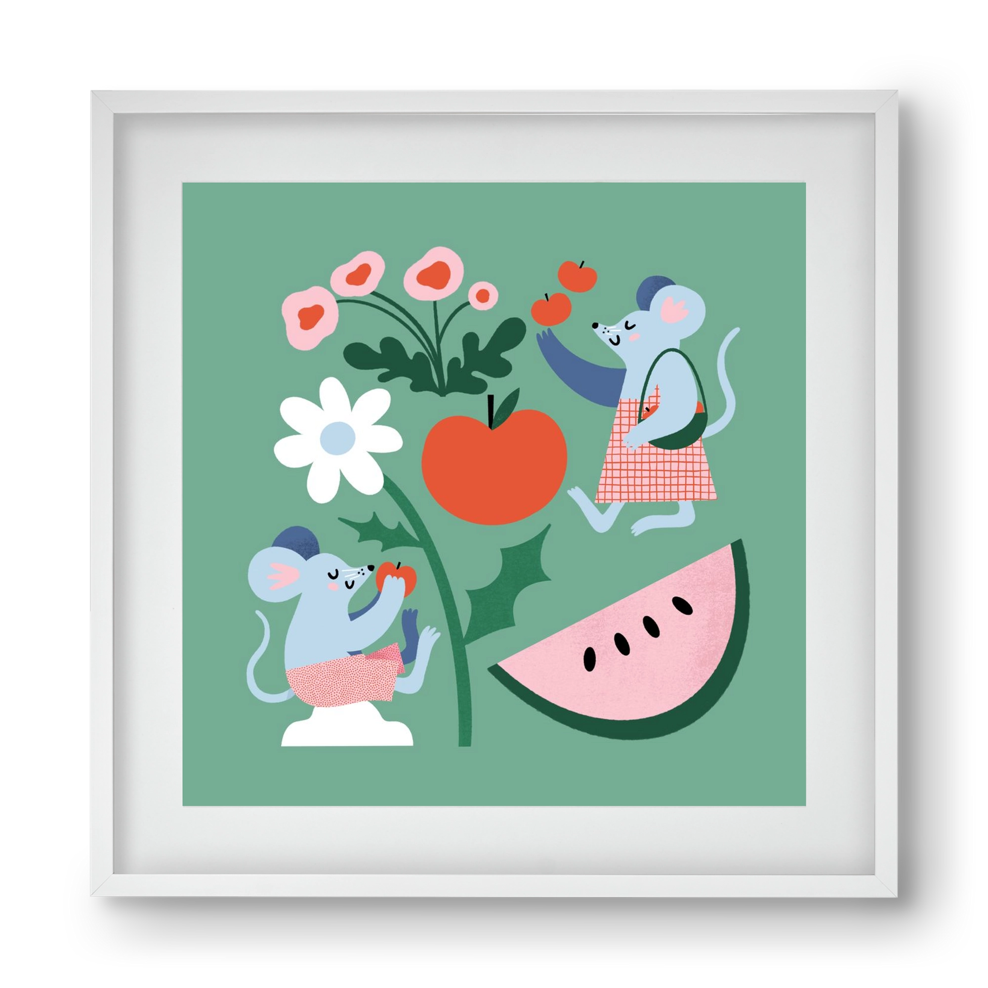 Happy Mice, 40x40 cm (30x30 cm), Fehér keret, paszpartuval