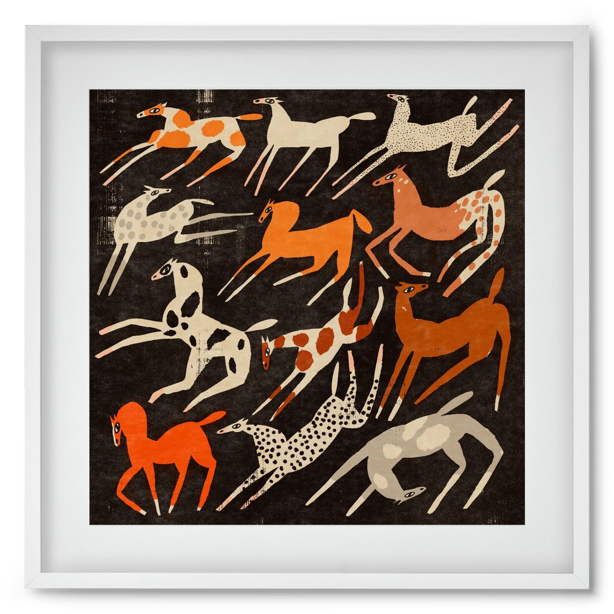 Mustang party, 50x50 cm (40x40 cm), Fehér keret, paszpartuval