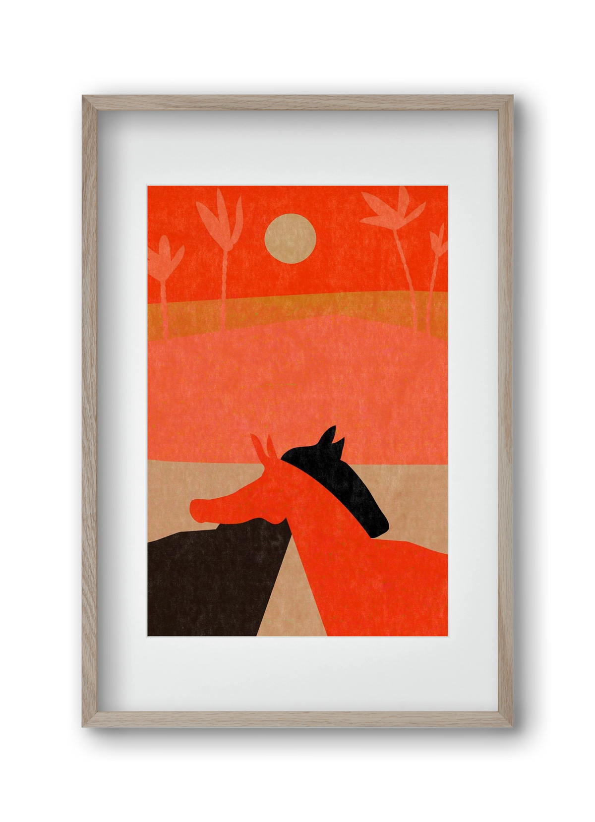 Two horses in the desert , 30x45 cm (20x30 cm), Tölgy keret, paszpartuval