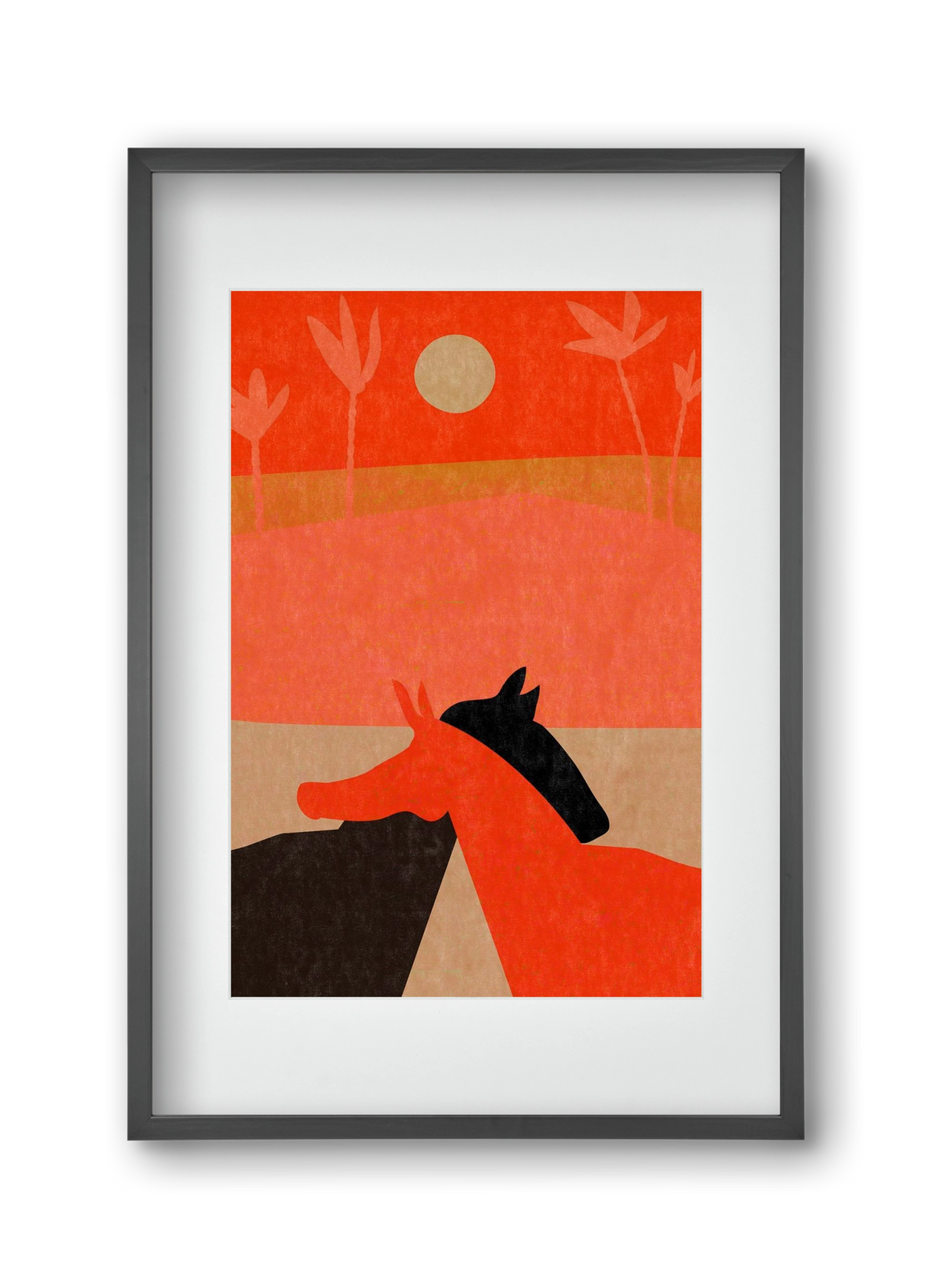 Two horses in the desert , 30x45 cm (20x30 cm), Fekete keret, paszpartuval