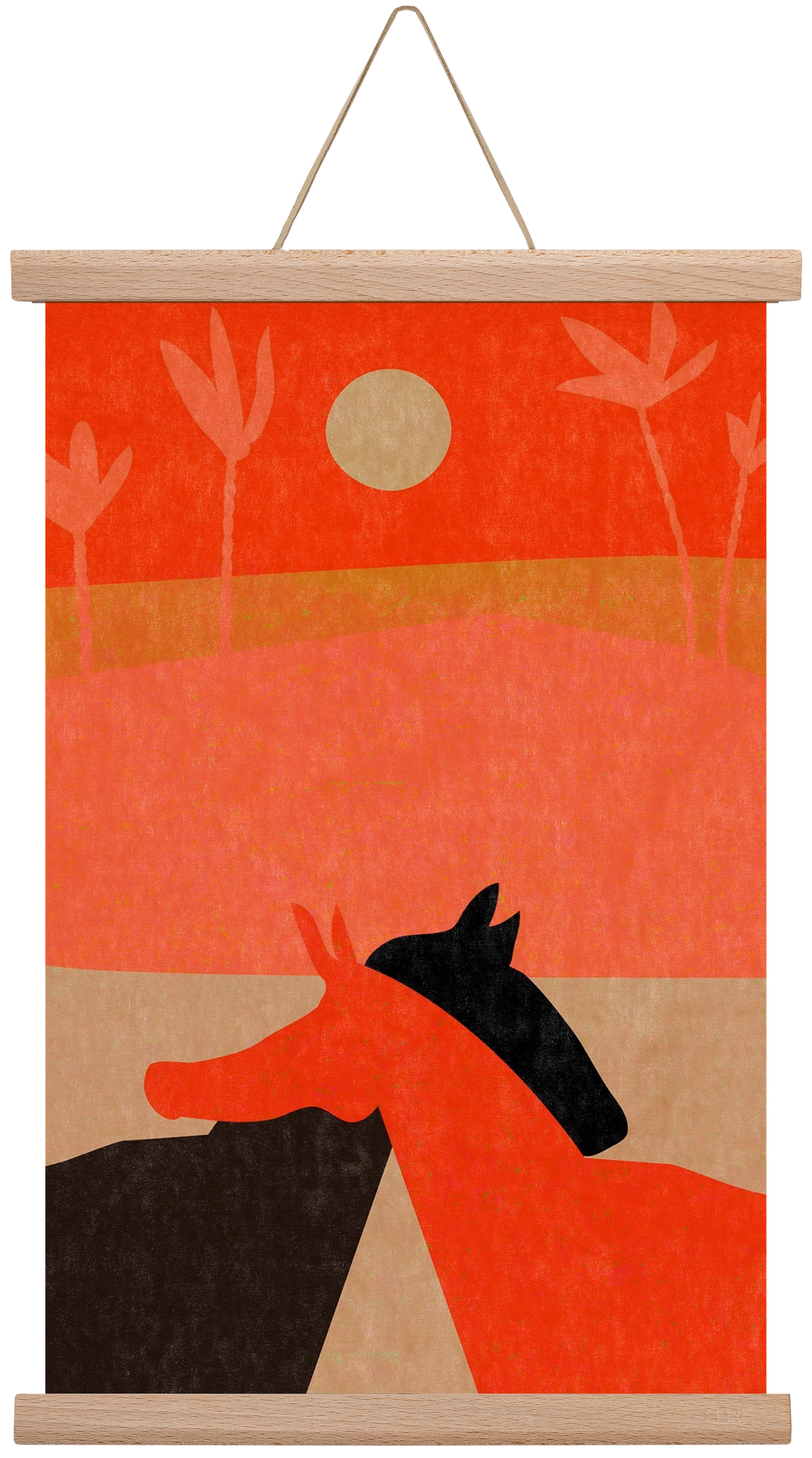 Two horses in the desert , 30x45 cm (30x45 cm), Tölgy akasztó