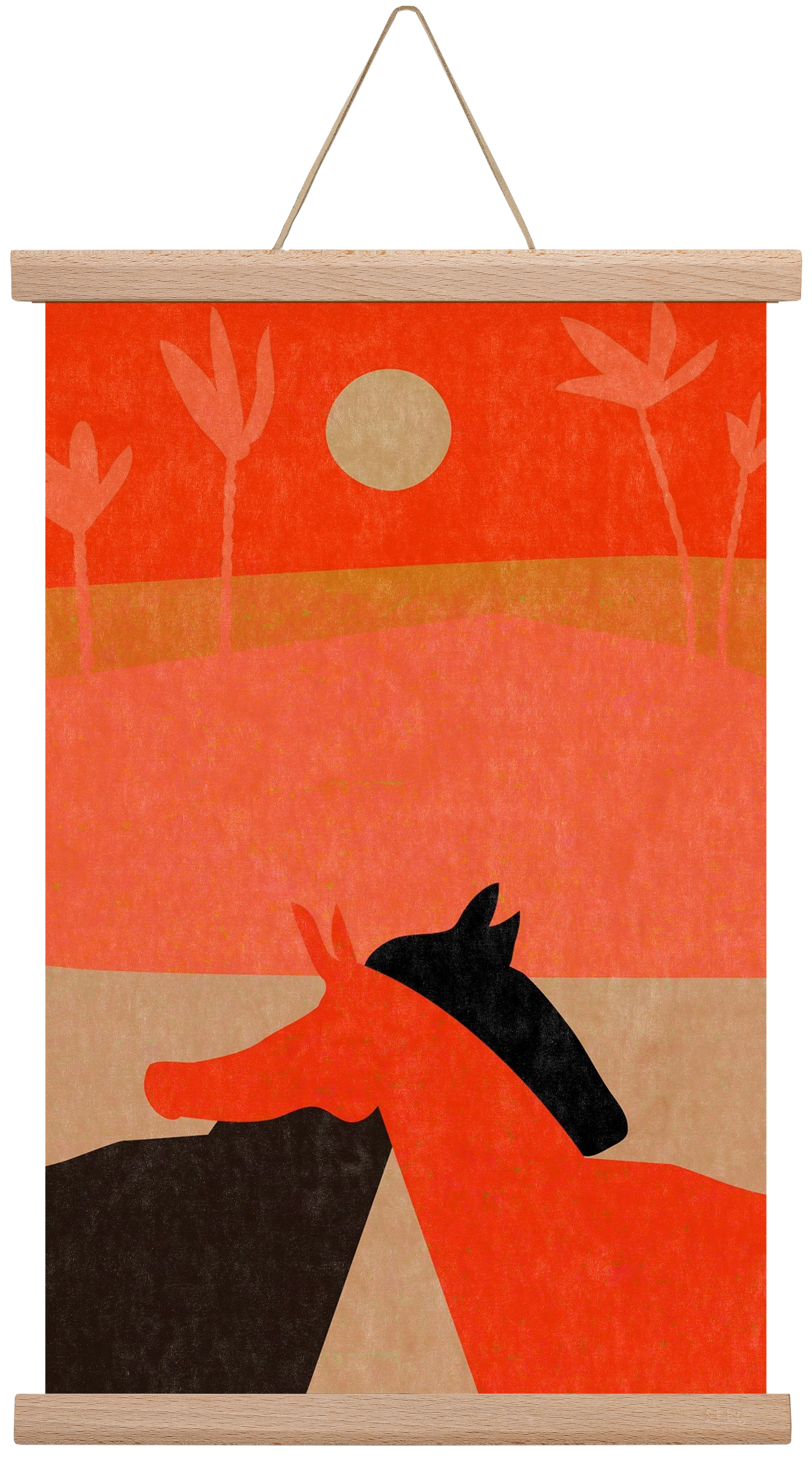 Two horses in the desert , 30x45 cm (30x45 cm), Tölgy akasztó