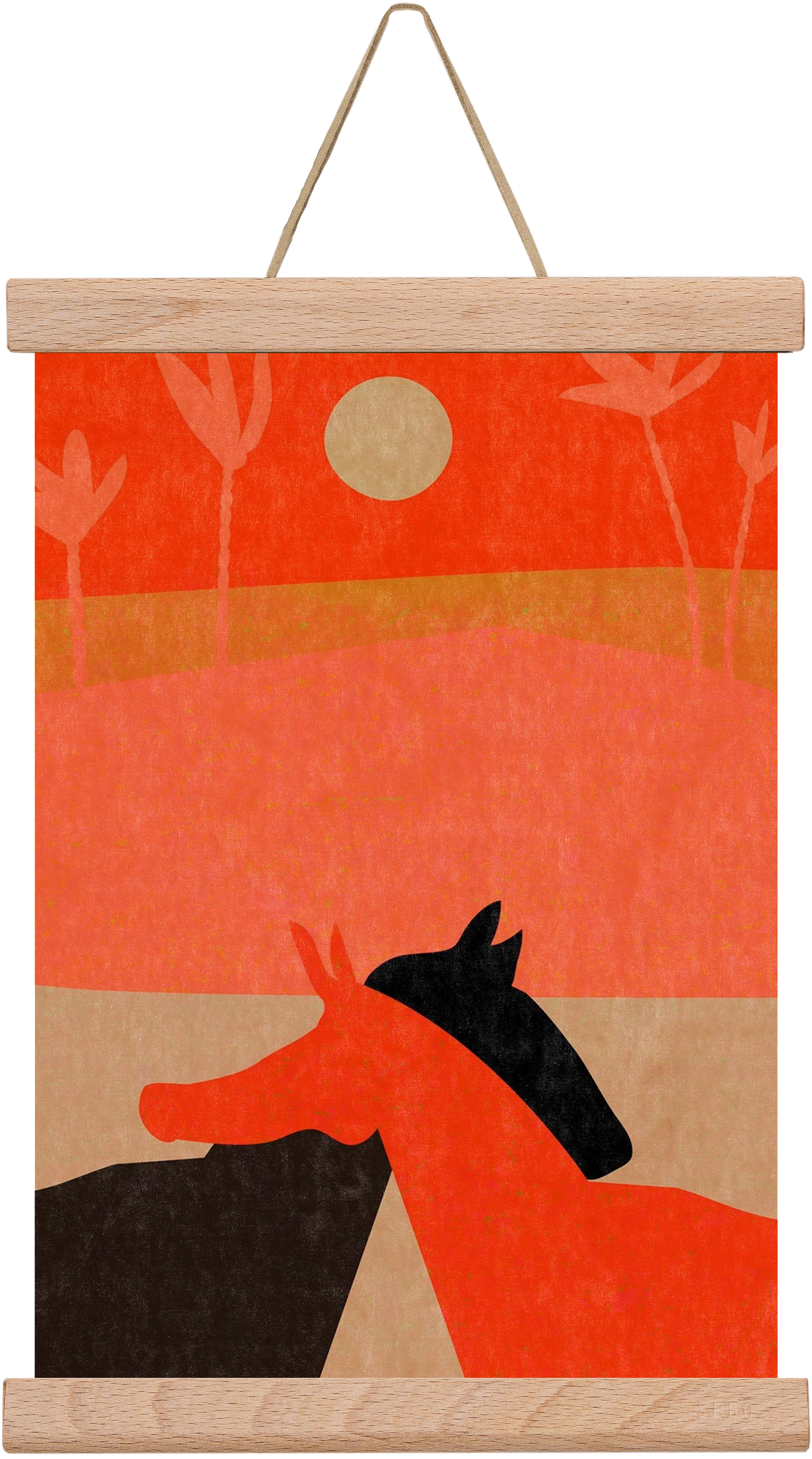 Two horses in the desert , 20x30 cm (20x30 cm), Tölgy akasztó