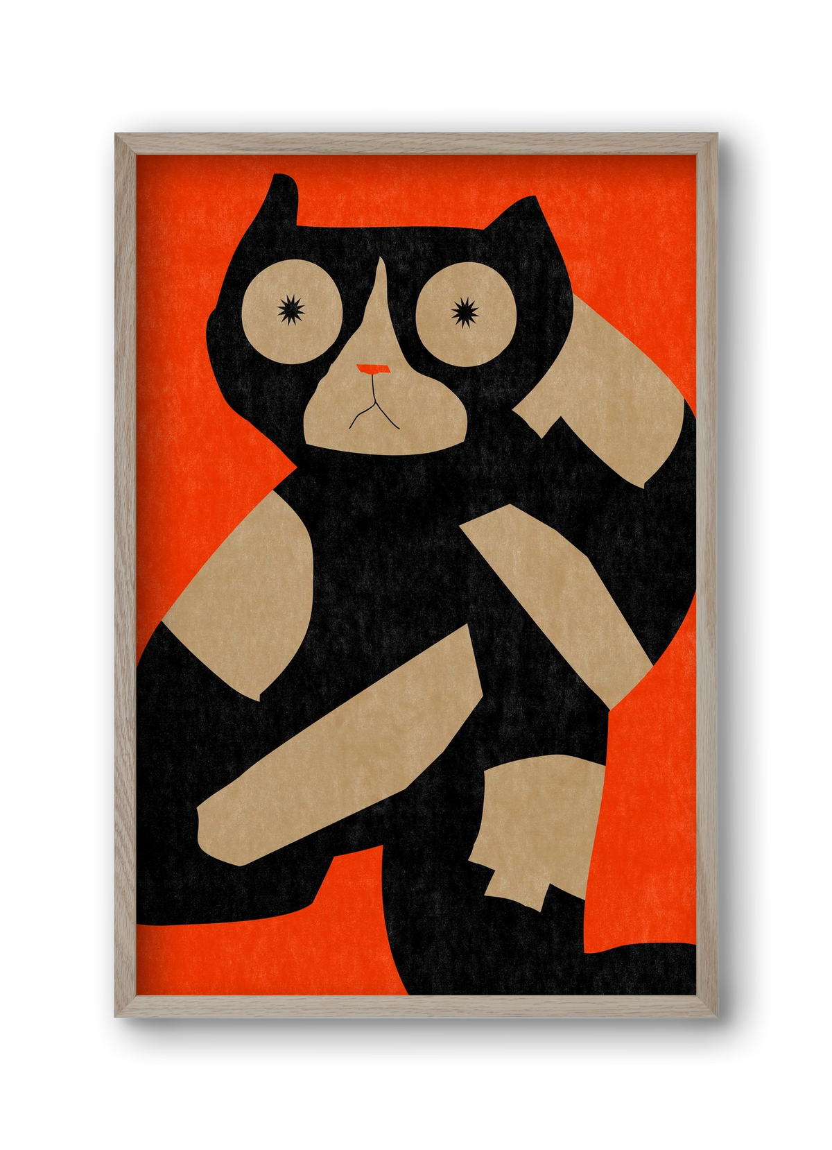 Black spotted cat , 30x45 cm (30x45 cm), Tölgy keret