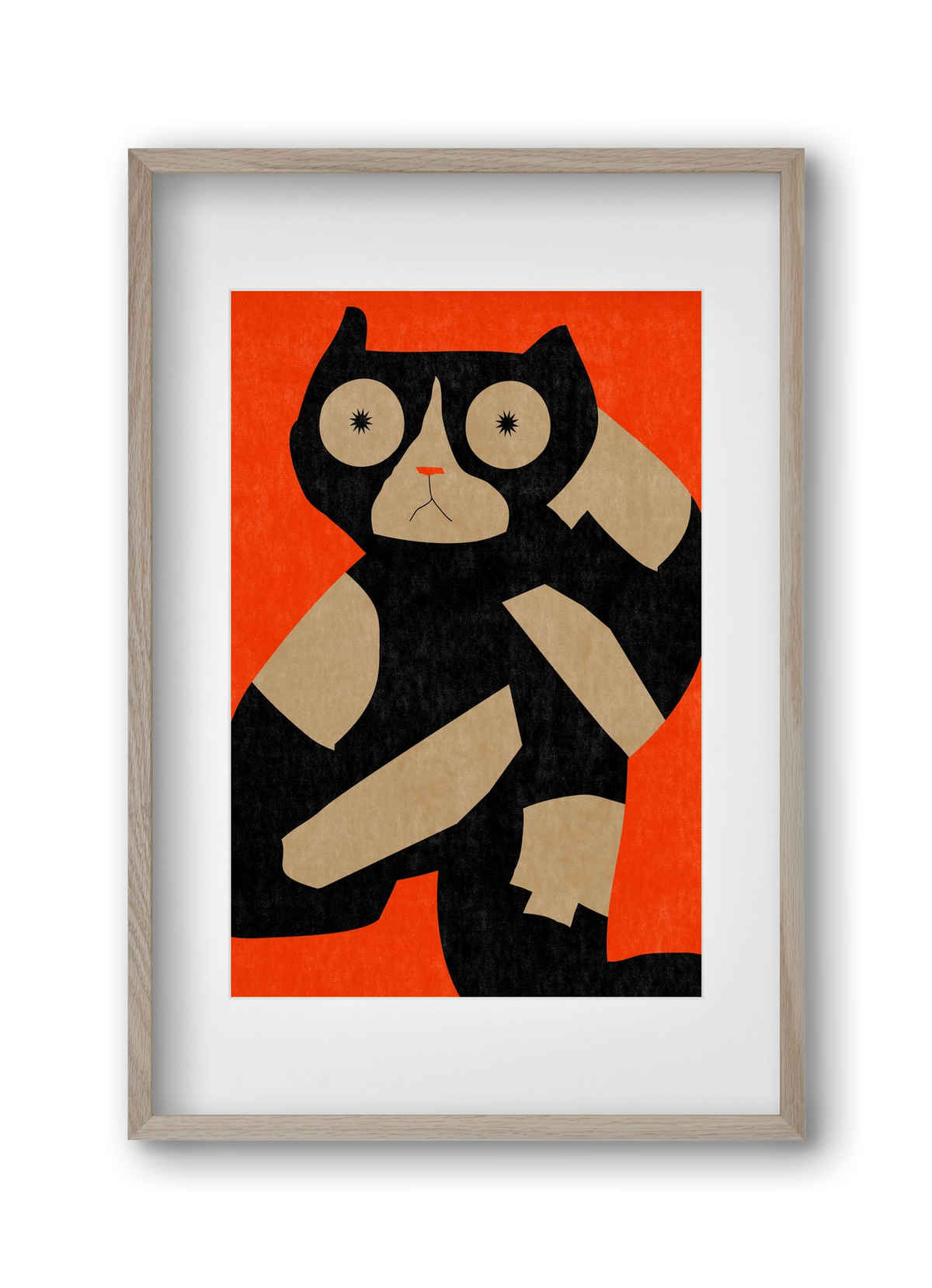 Black spotted cat , 30x45 cm (20x30 cm), Tölgy keret, paszpartuval