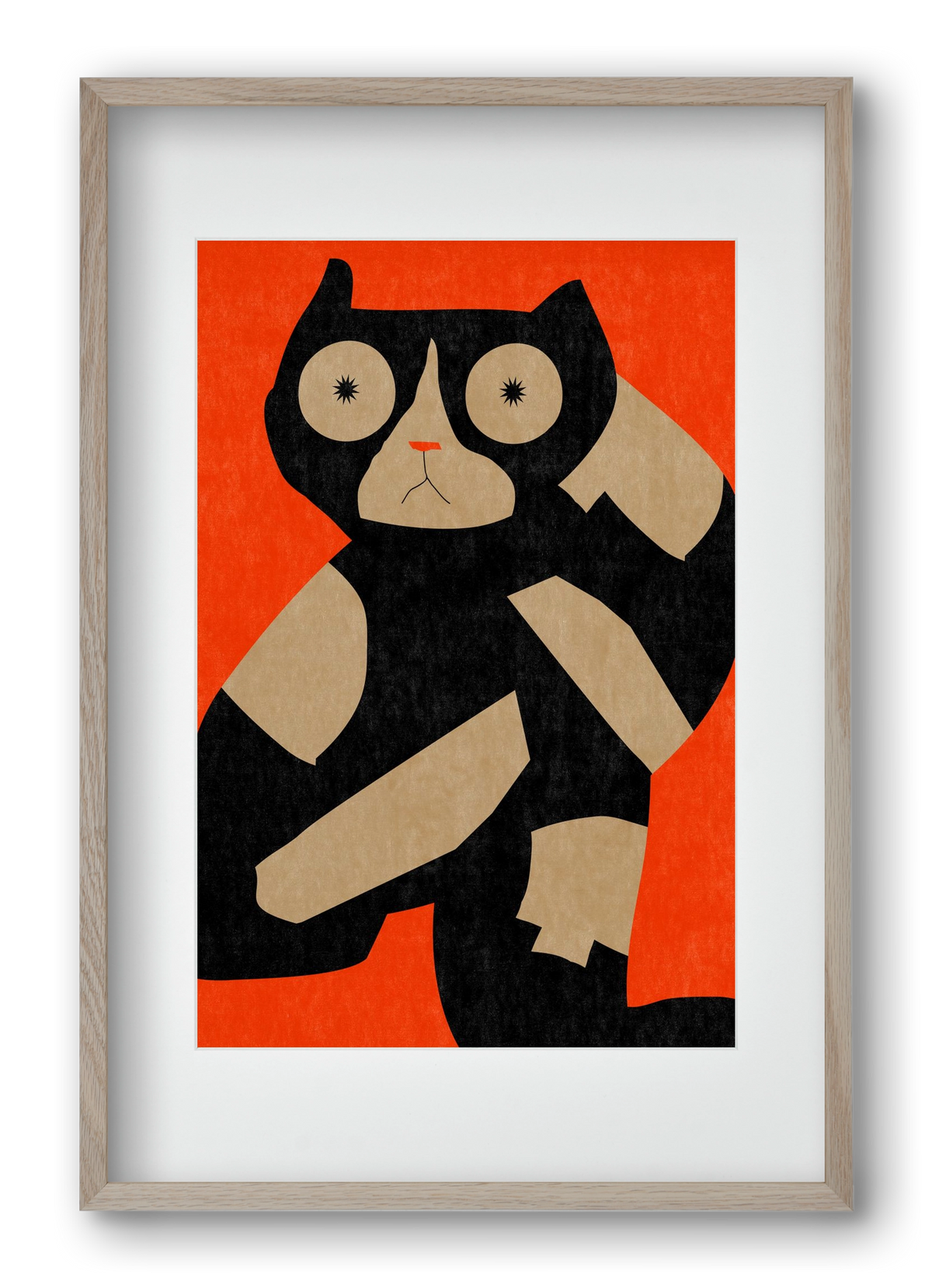Black spotted cat , 40x60 cm (30x45 cm), Tölgy keret, paszpartuval