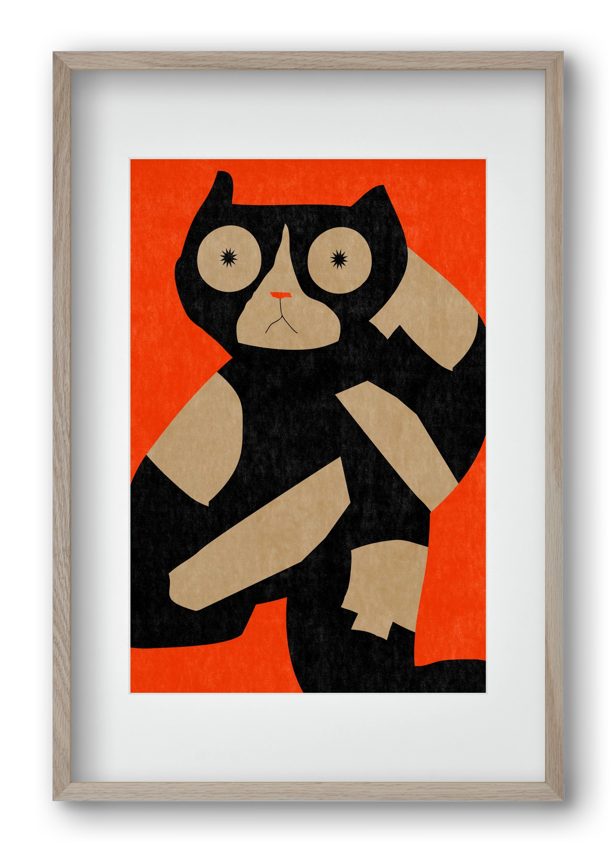 Black spotted cat , 40x60 cm (30x45 cm), Tölgy keret, paszpartuval