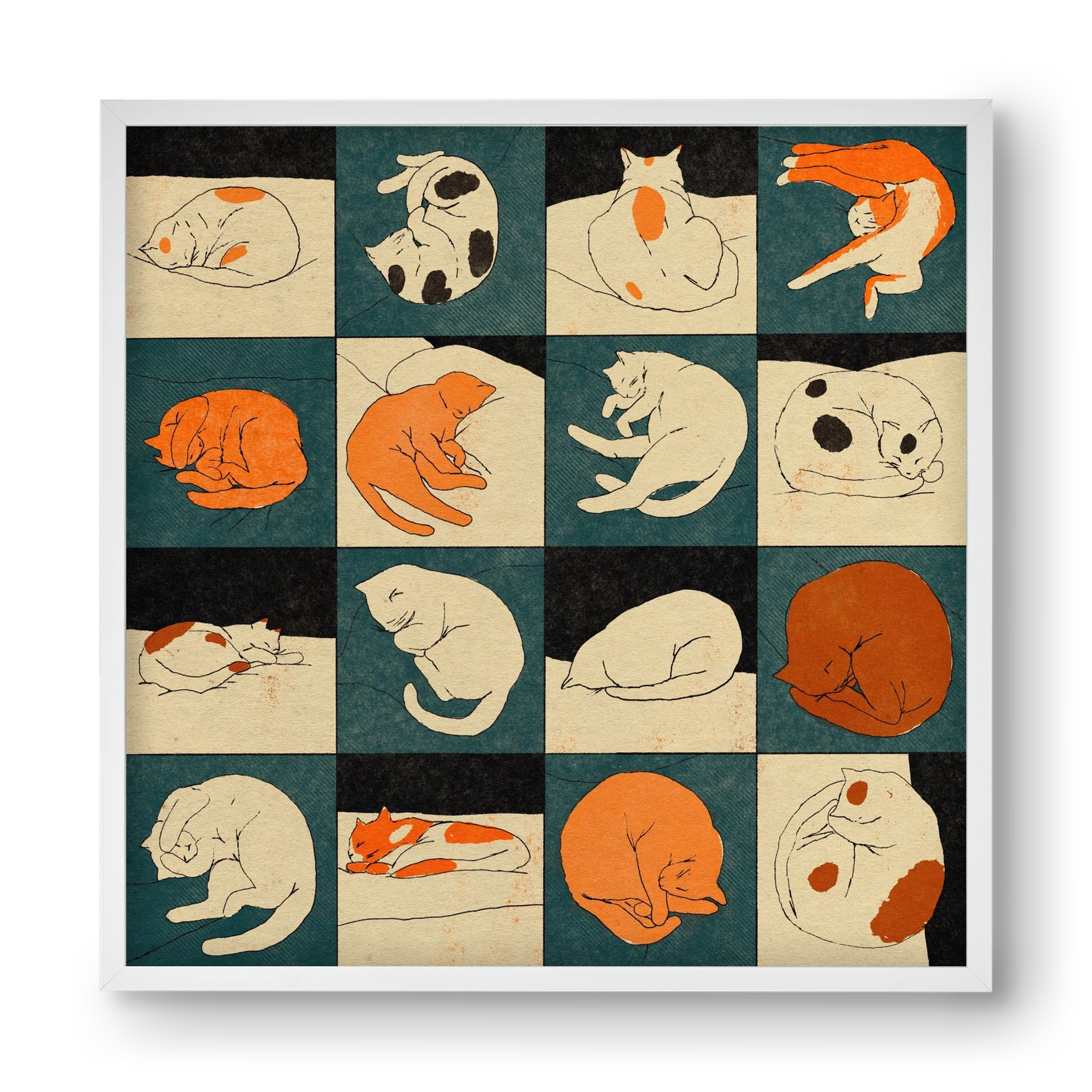 CAT BINGO no 02. , 40x40 cm (40x40 cm), Fehér keret