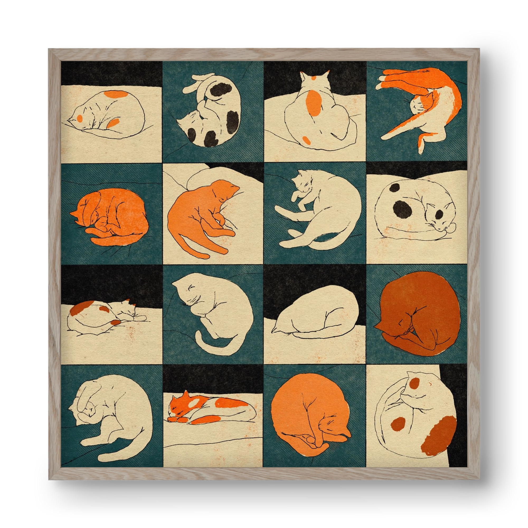 CAT BINGO no 02. , 40x40 cm (40x40 cm), Tölgy keret