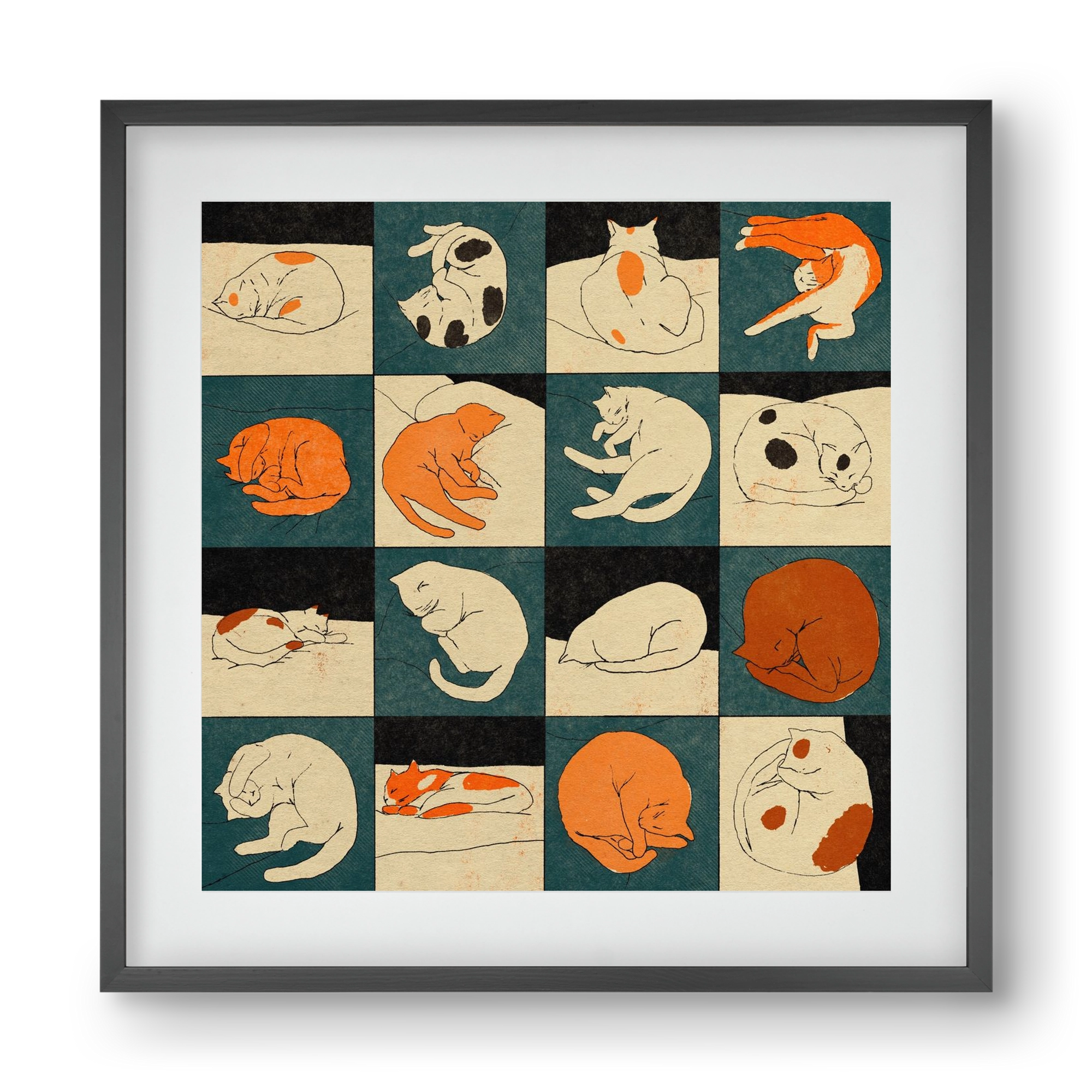 CAT BINGO no 02. , 40x40 cm (30x30 cm), Fekete keret, paszpartuval