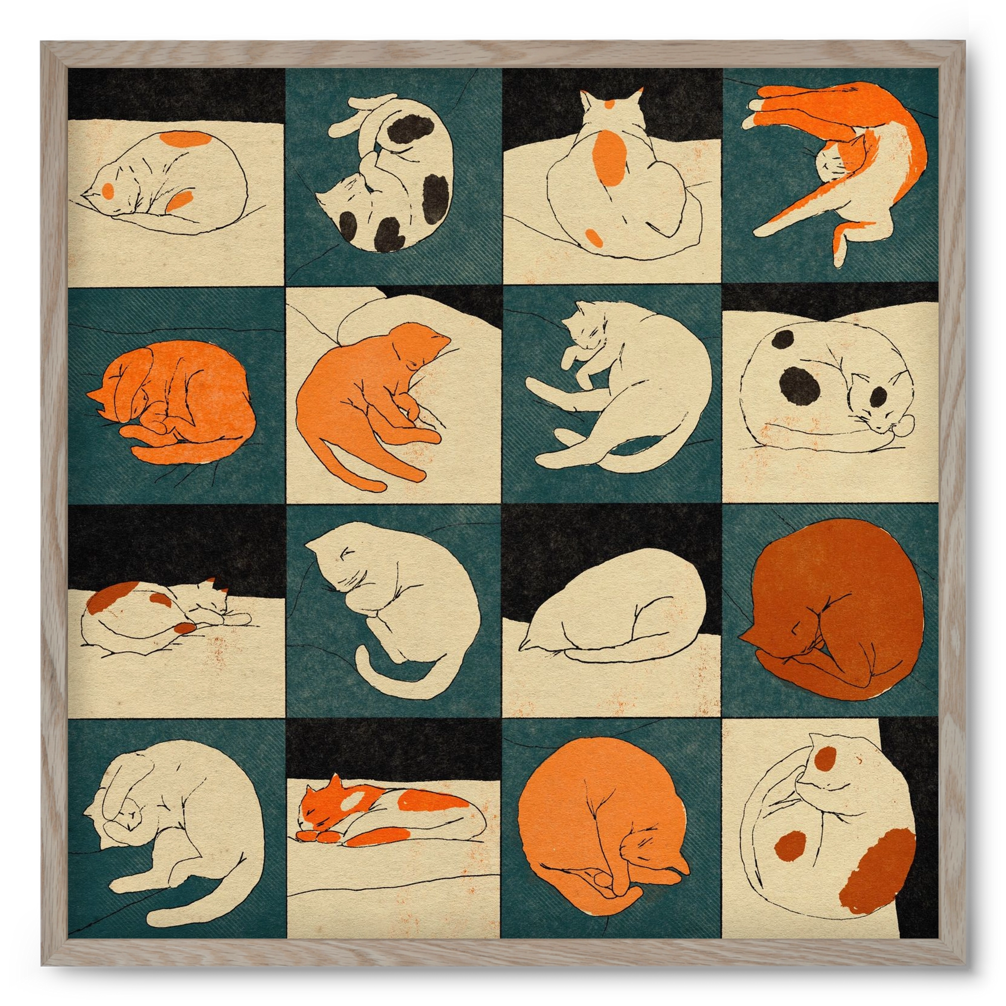CAT BINGO no 02. , 50x50 cm (50x50 cm), Tölgy keret