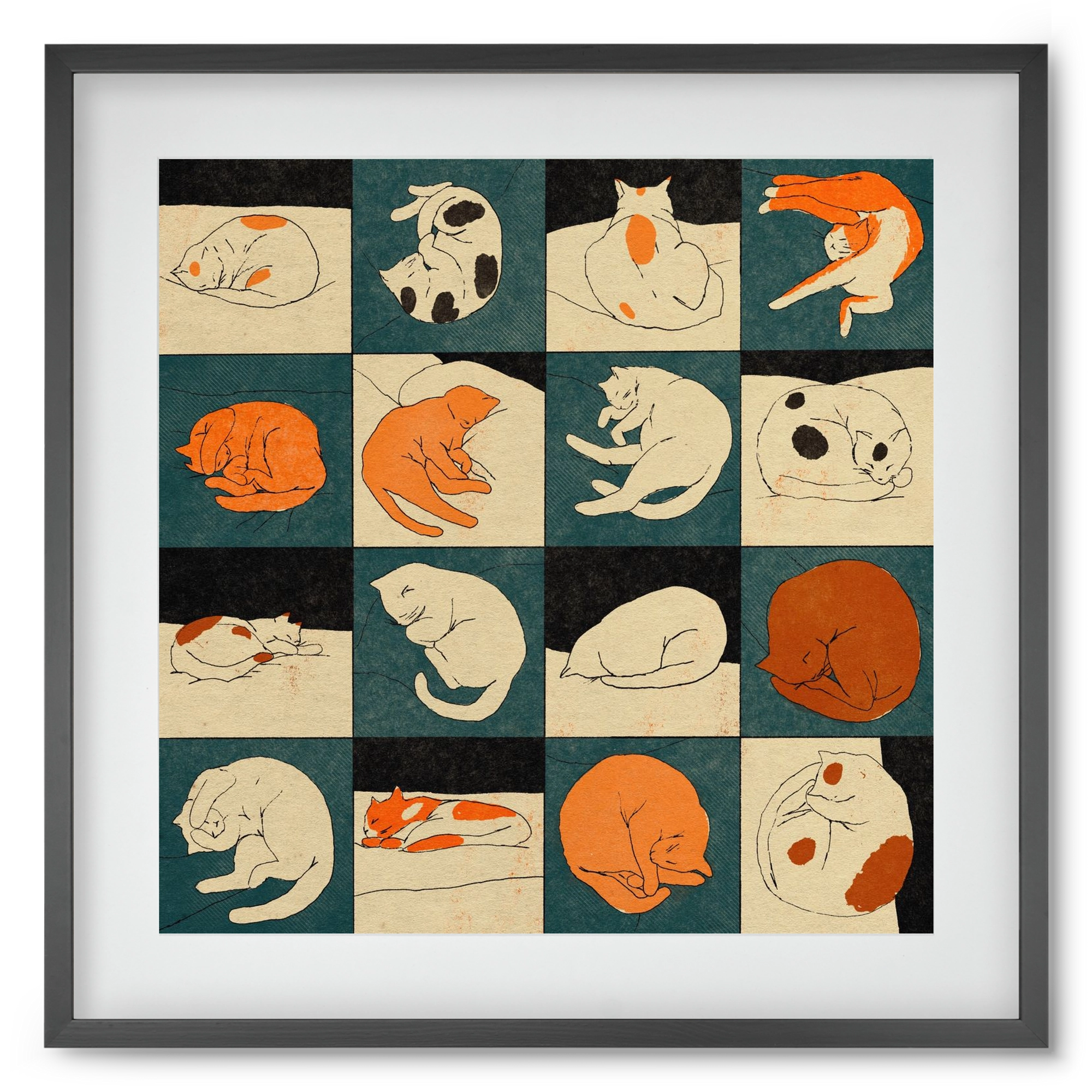 CAT BINGO no 02. , 50x50 cm (40x40 cm), Fekete keret, paszpartuval