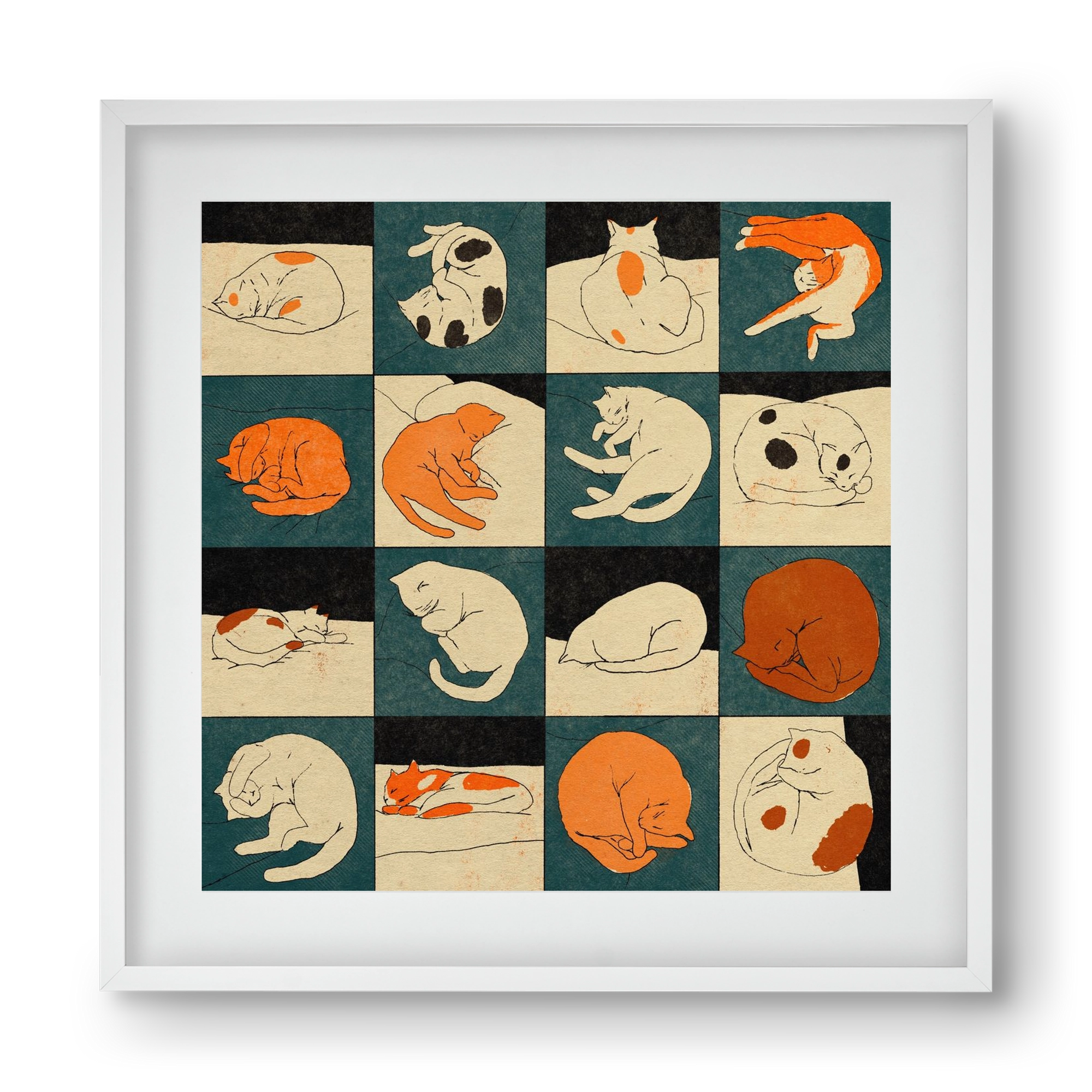 CAT BINGO no 02. , 40x40 cm (30x30 cm), Fehér keret, paszpartuval